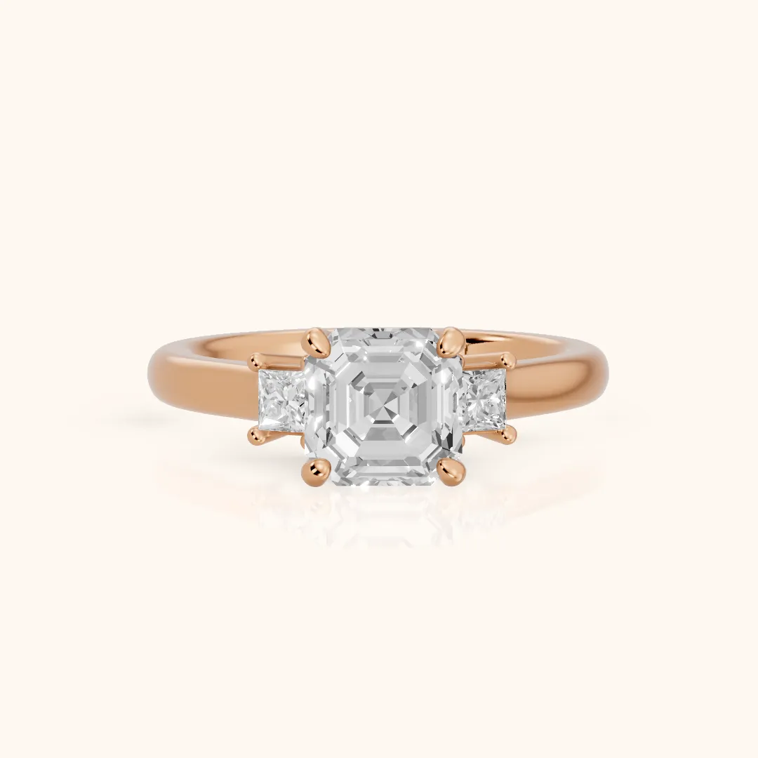 Brenna Three-Stone Asscher Diamond Engagement Ring in Rose Gold — view 2