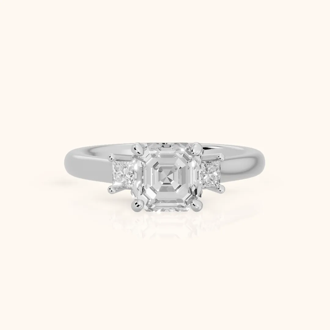 Brenna Three-Stone Asscher Diamond Engagement Ring in Silver — view 2