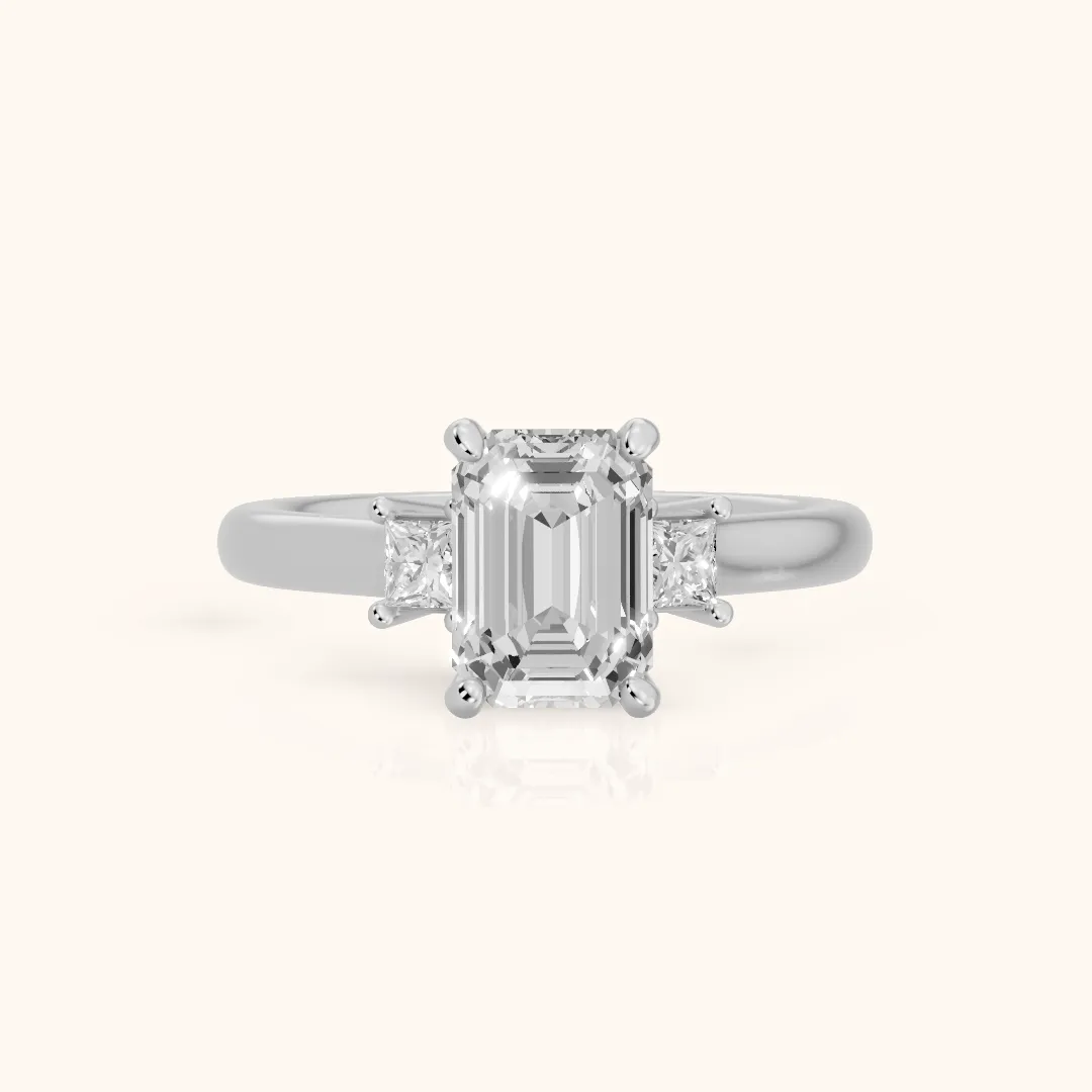 Brenna Three-Stone Emerald Diamond Engagement Ring in White Gold — view 2