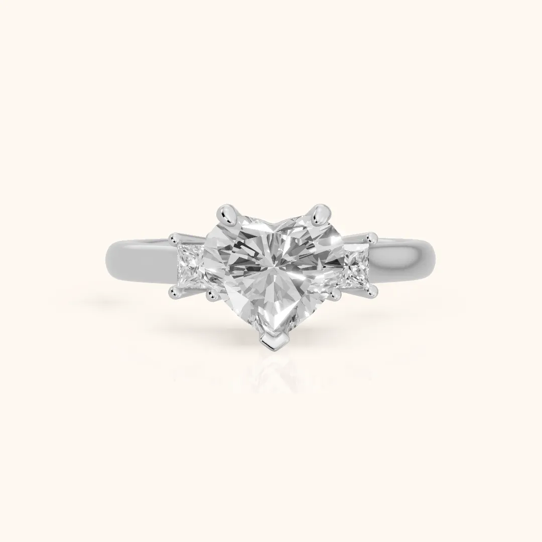 Brenna Three-Stone Heart Diamond Engagement Ring in Silver — view 2