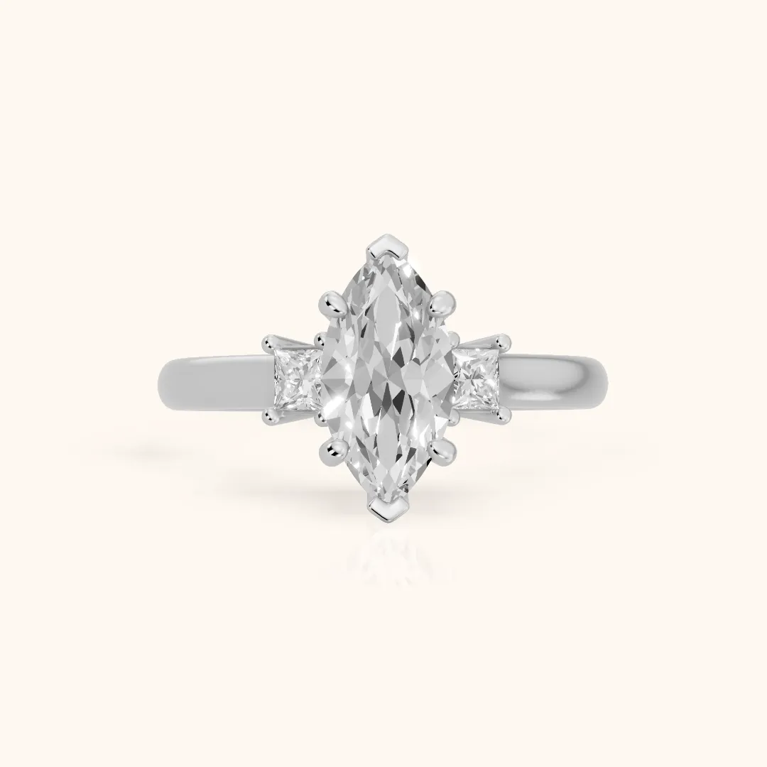 Brenna Three-Stone Marquise Diamond Engagement Ring in Silver — view 2