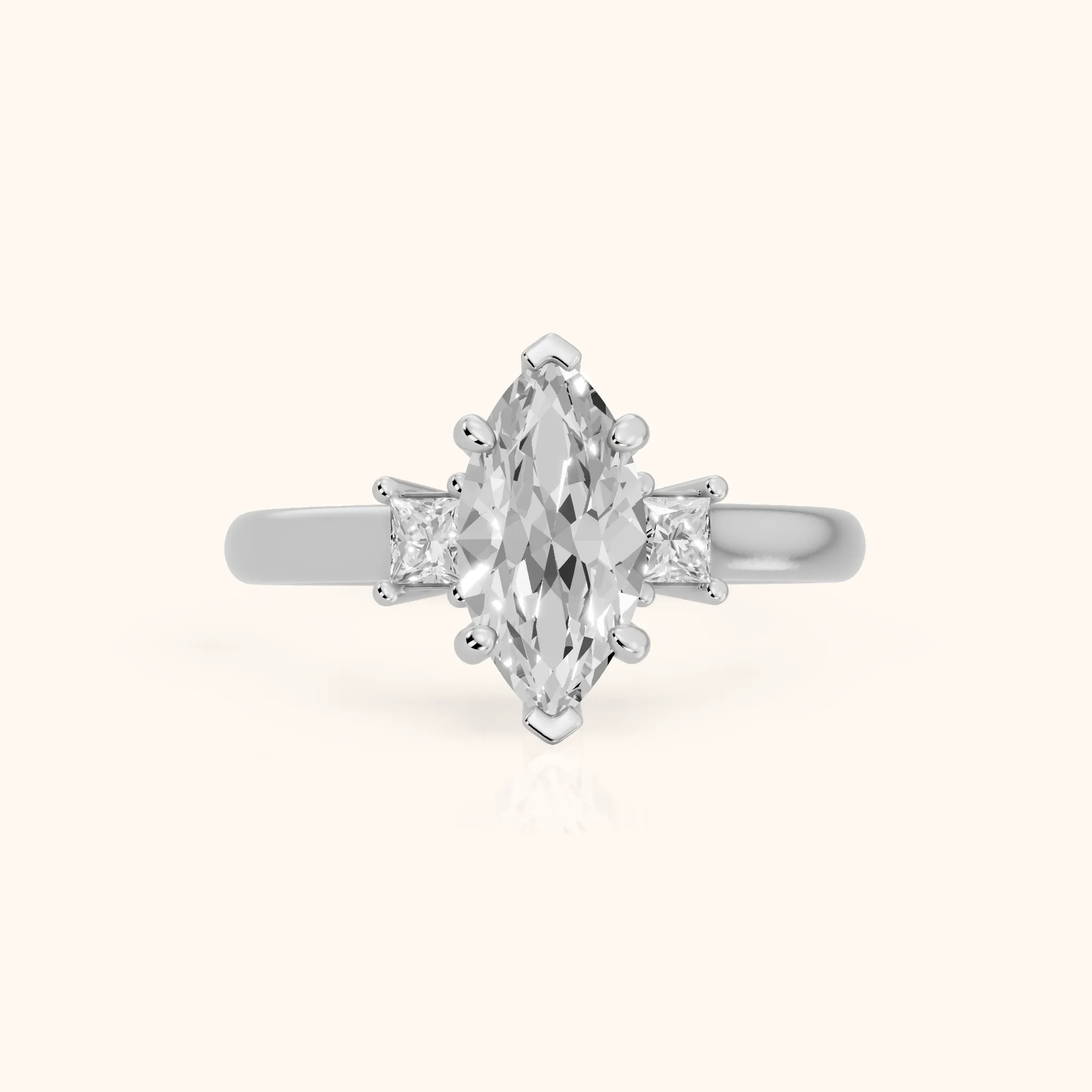 Brenna Three-Stone Marquise Diamond Engagement Ring in Silver — view 1