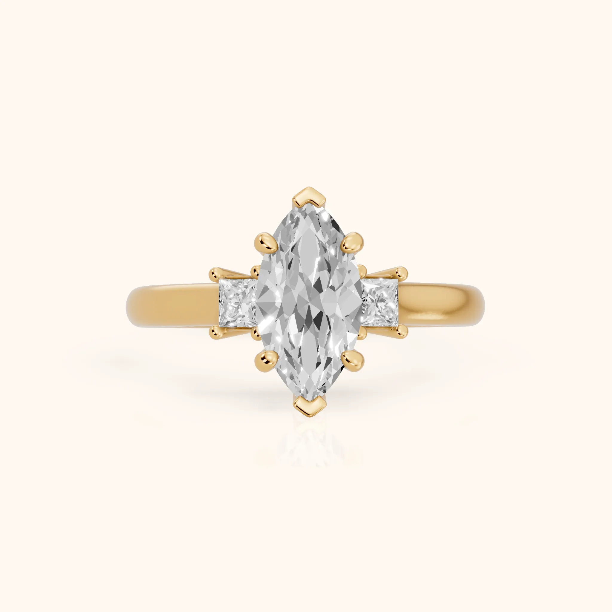 Brenna Three-Stone Marquise Diamond Engagement Ring in Yellow Gold — view 1
