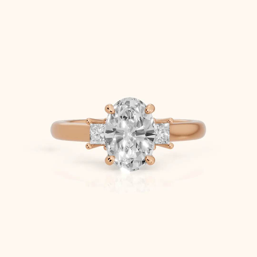 Brenna Three-Stone Oval Diamond Engagement Ring in Rose Gold — view 2