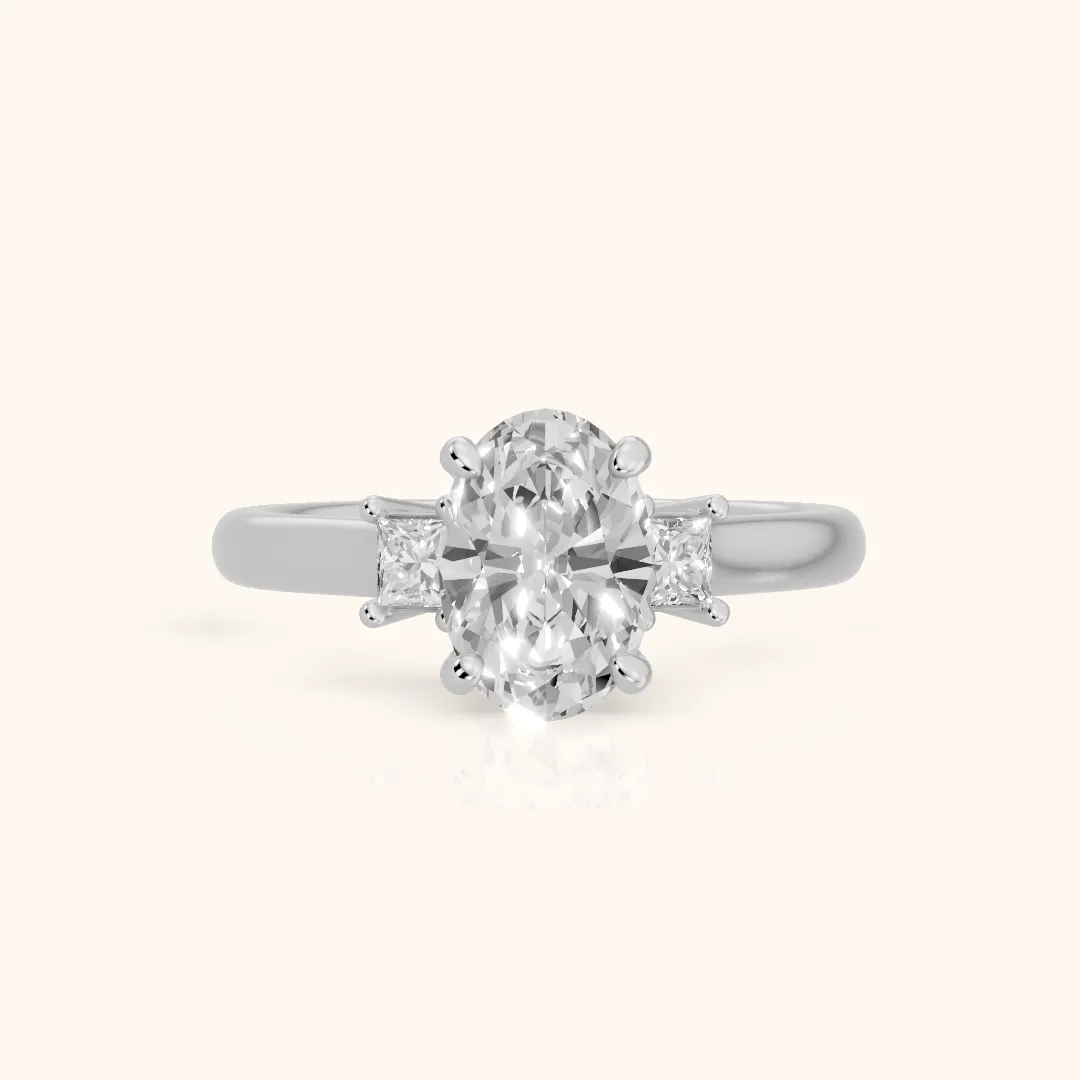 Brenna Three-Stone Oval Diamond Engagement Ring in Silver — view 2