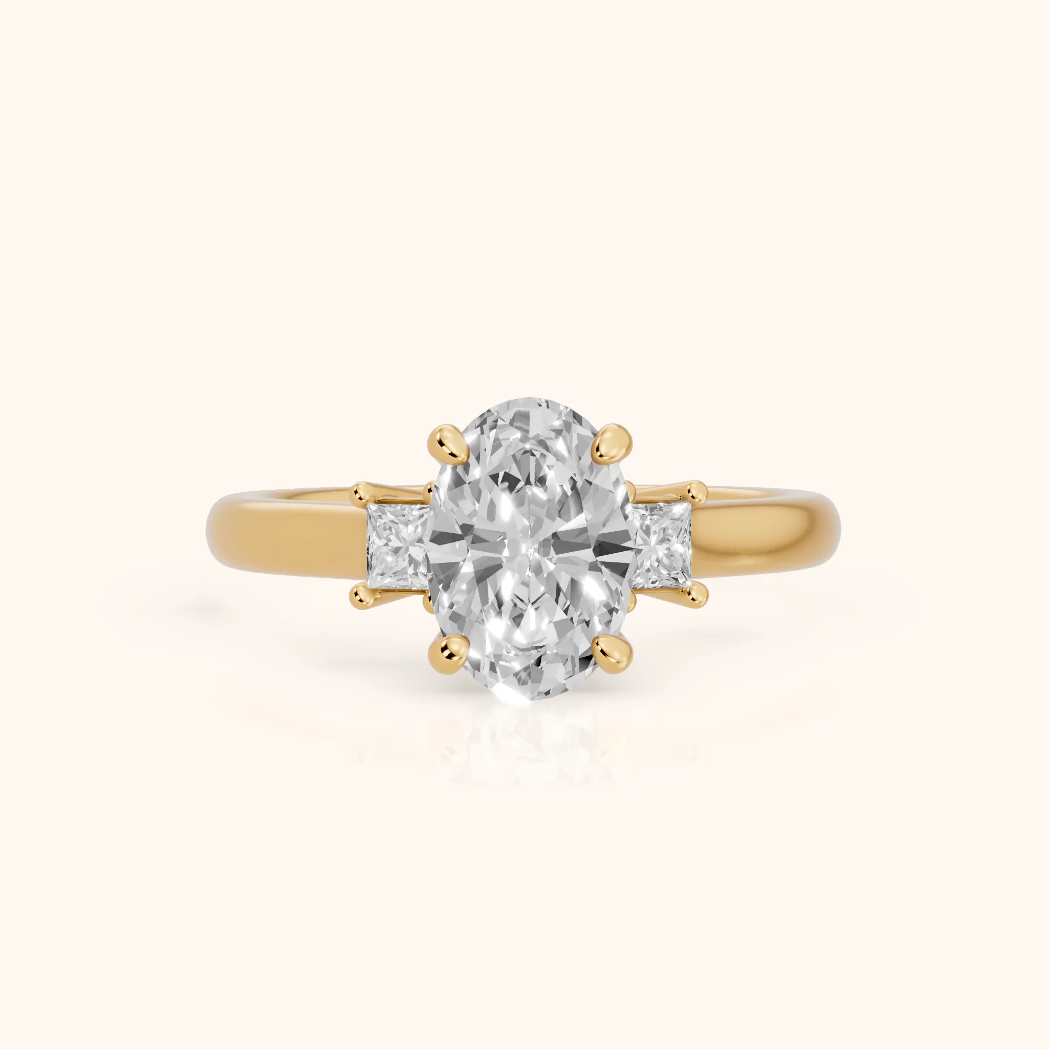 Brenna Three-Stone Oval Diamond Engagement Ring in Yellow Gold — view 1