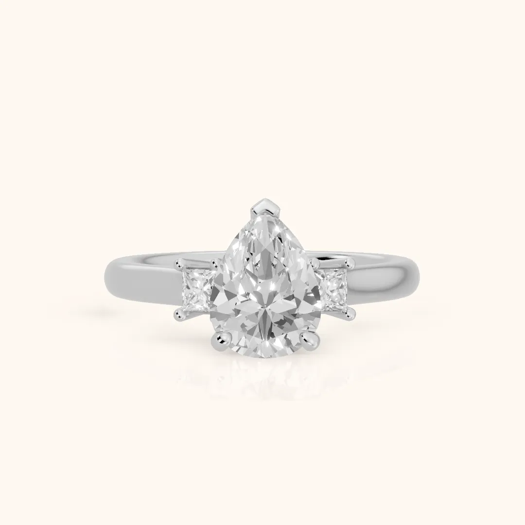 Brenna Three-Stone Pear Diamond Engagement Ring in White Gold — view 2