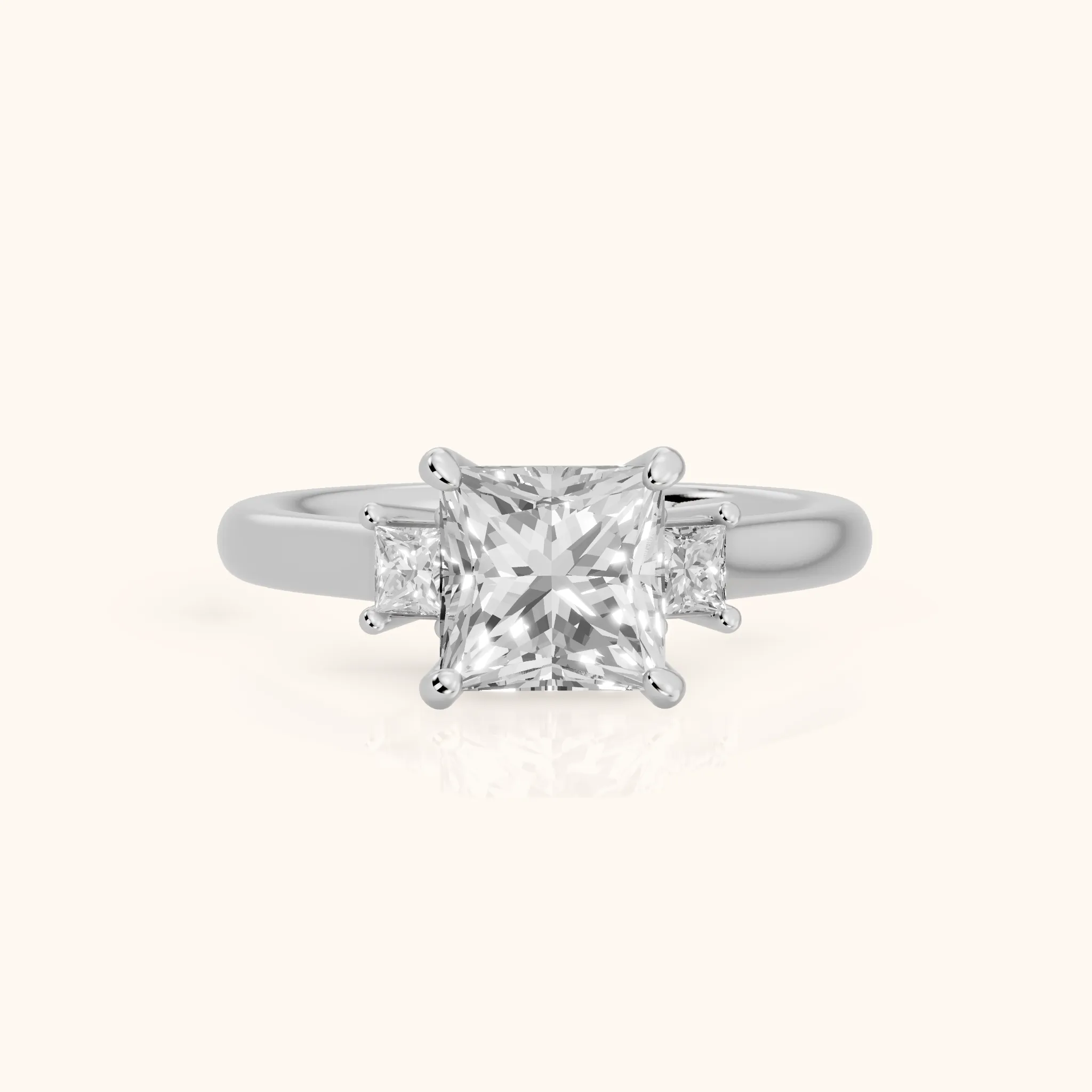 Brenna Three-Stone Princess Diamond Engagement Ring in White Gold — view 1