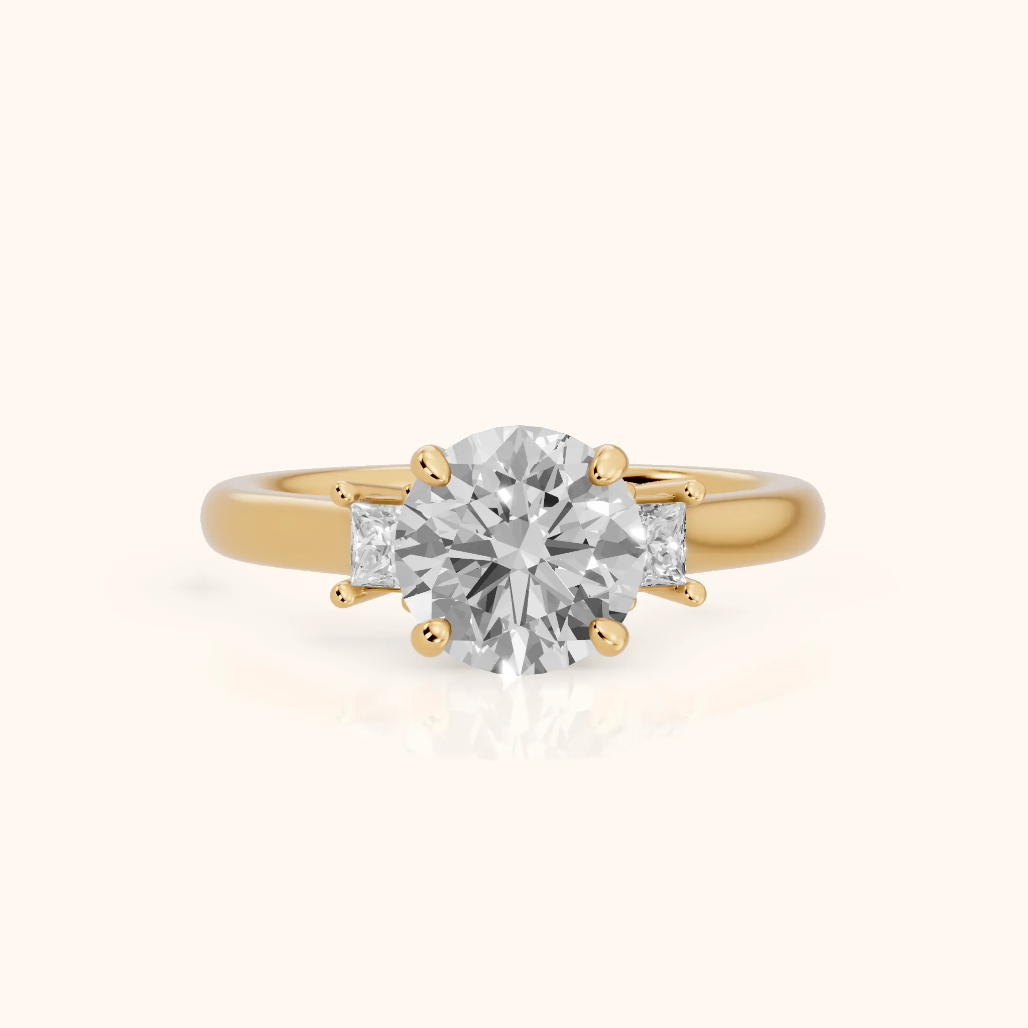 Brenna Three-Stone Round Diamond Engagement Ring in Yellow Gold — view 1