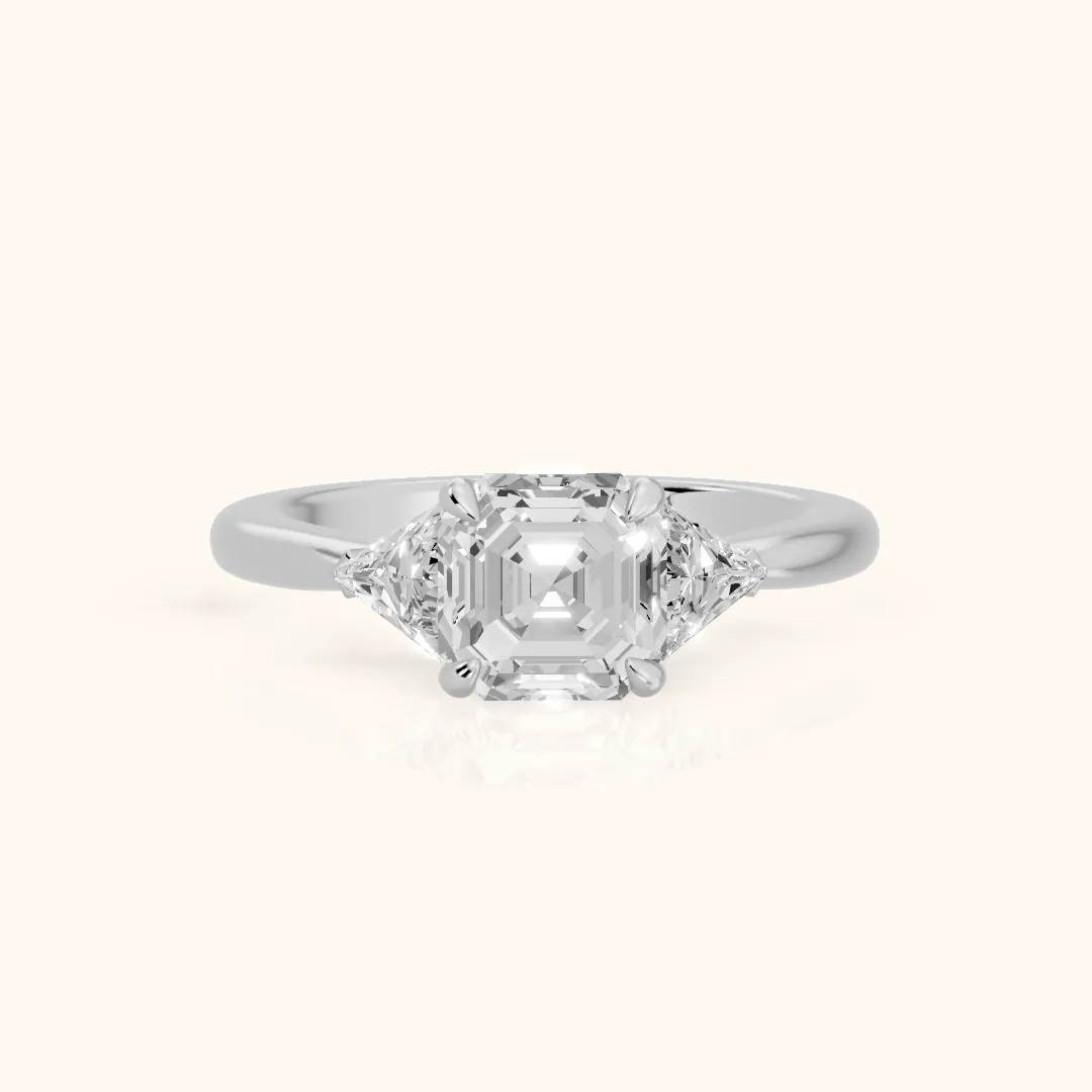 Clemency Three-Stone Cathedral Asscher Diamond Engagement Ring in White Gold — view 2
