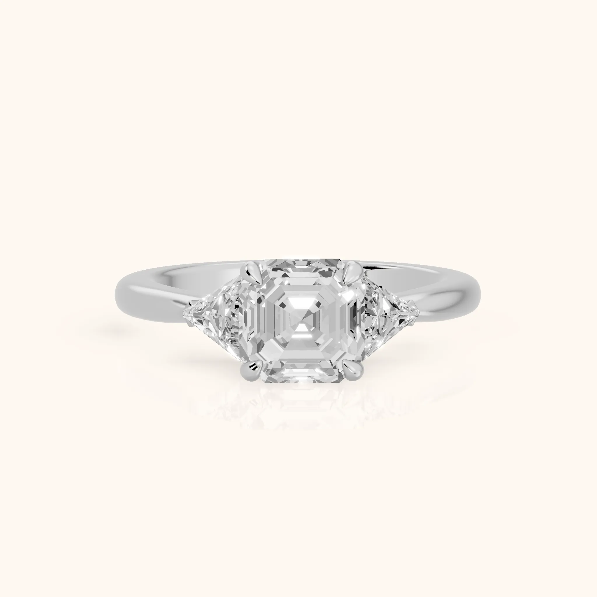 Clemency Three-Stone Cathedral Asscher Diamond Engagement Ring in White Gold — view 1