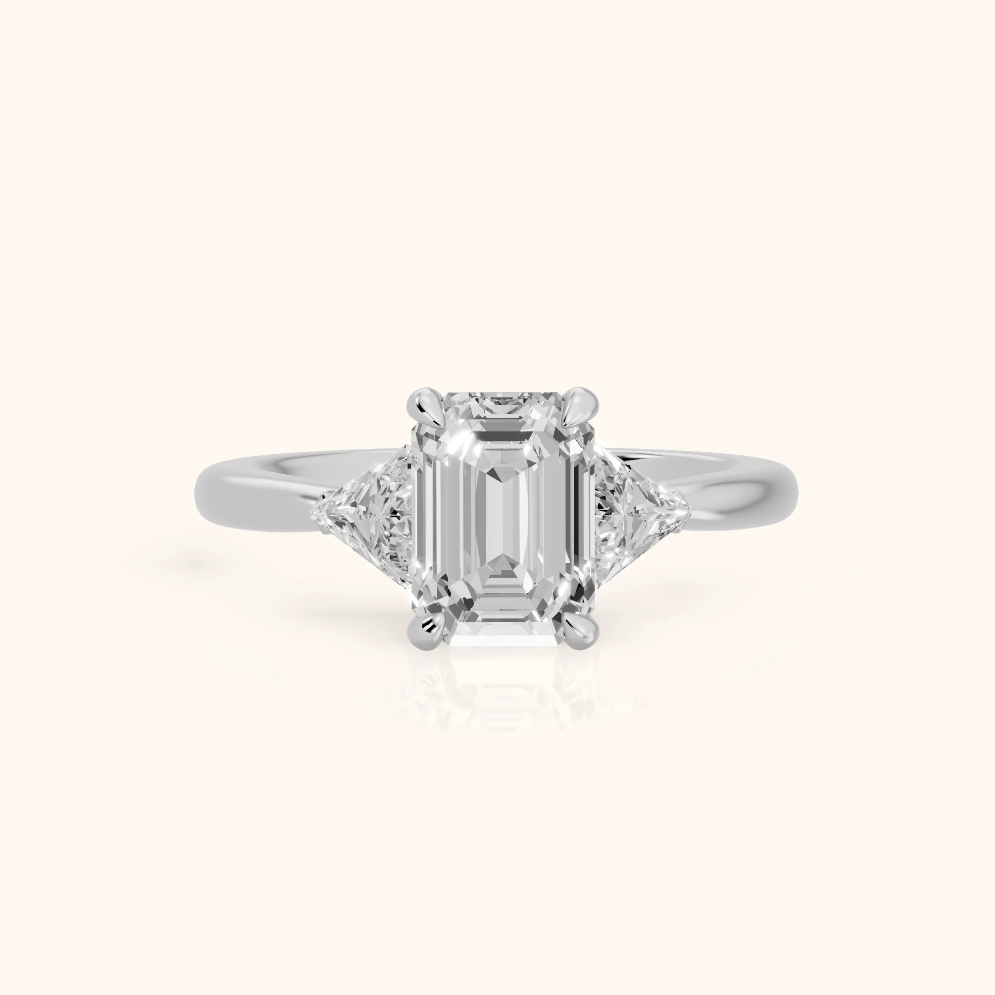 Clemency Three-Stone Cathedral Emerald Diamond Engagement Ring in Platinum — view 1
