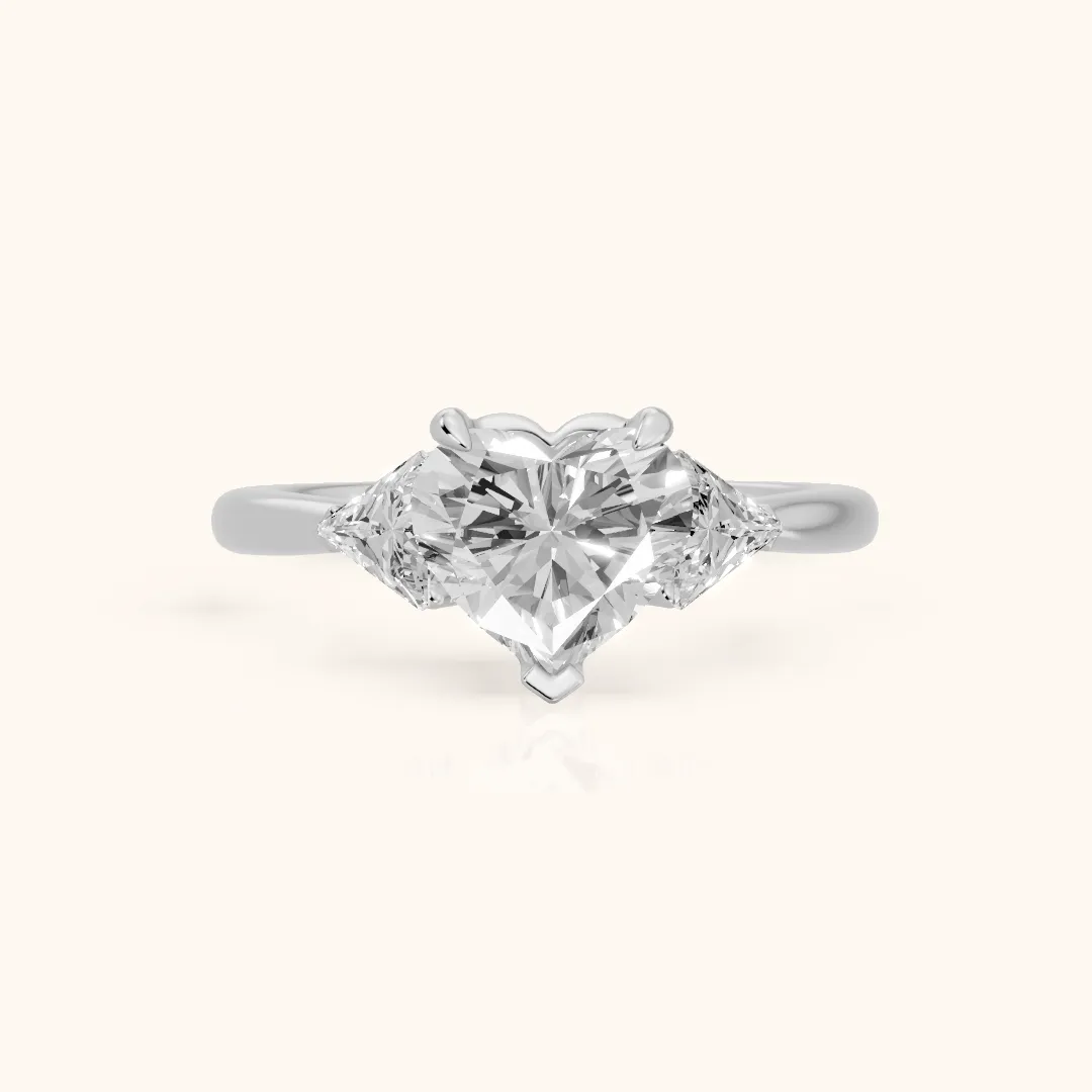 Clemency Three-Stone Cathedral Heart Diamond Engagement Ring in White Gold — view 2