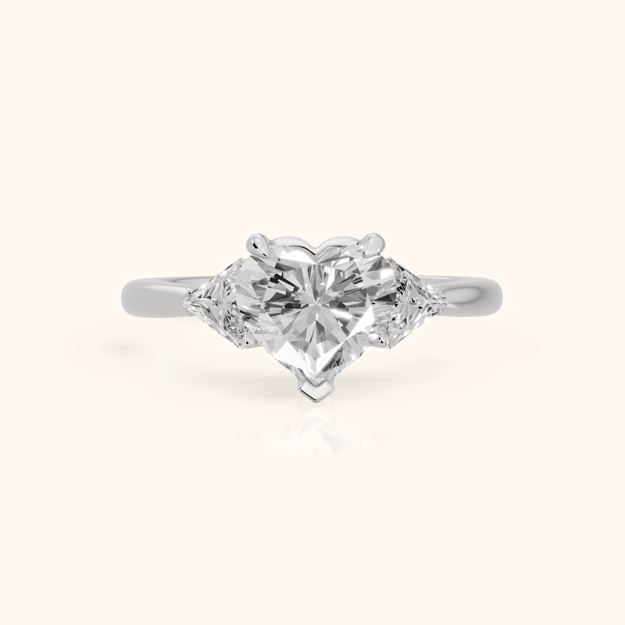 Clemency Three-Stone Cathedral Heart Diamond Engagement Ring in White Gold — view 1