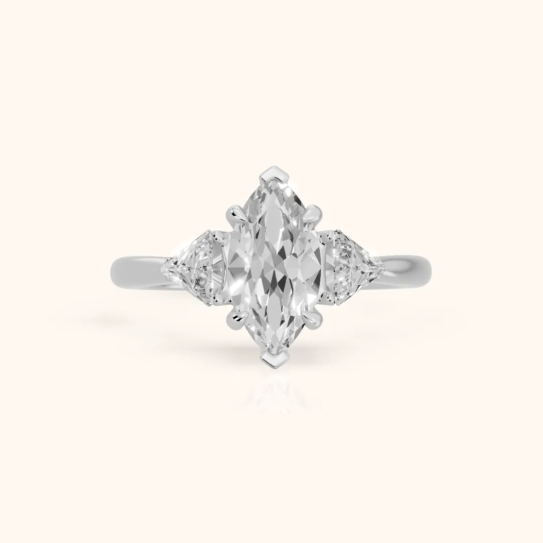 Clemency Three-Stone Cathedral Marquise Diamond Engagement Ring in Platinum — view 2