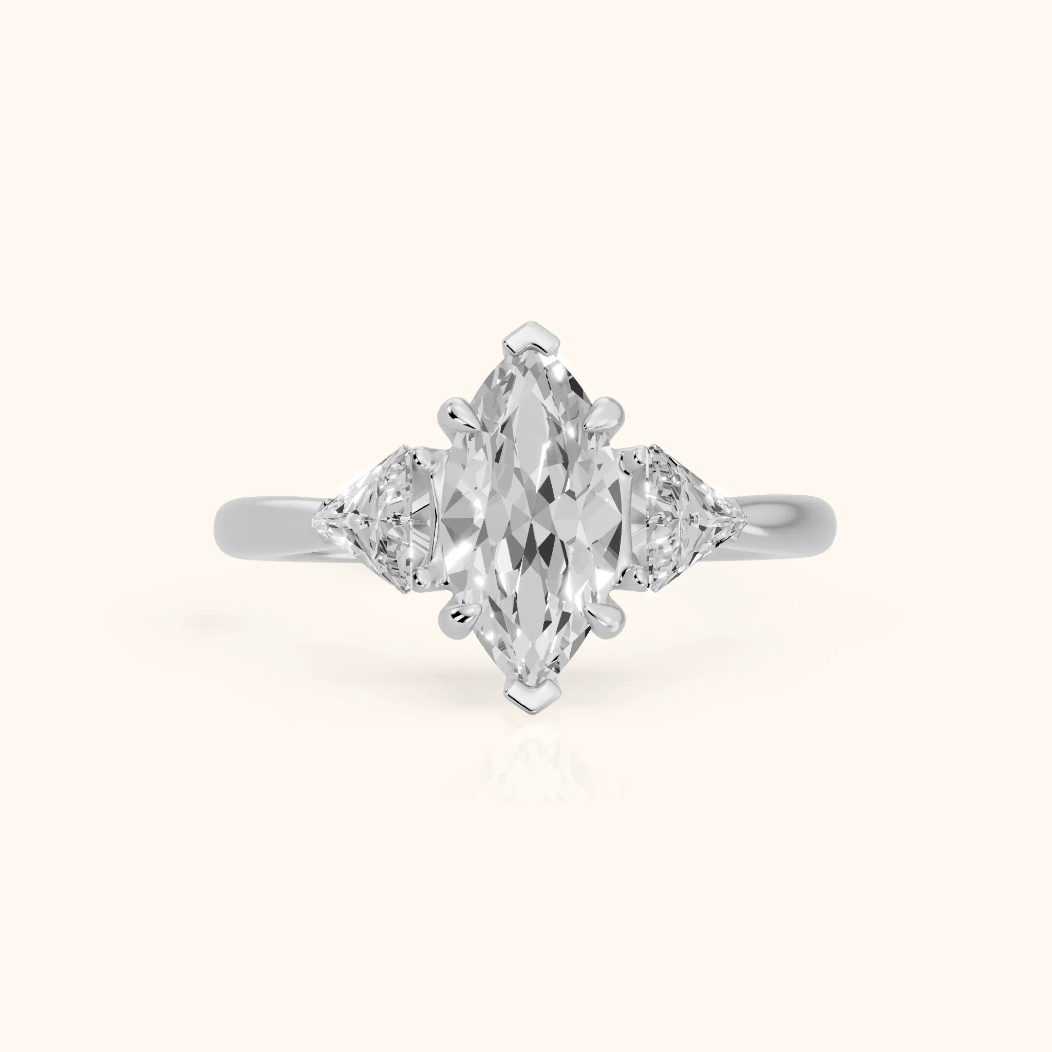 Clemency Three-Stone Cathedral Marquise Diamond Engagement Ring in Platinum — view 1