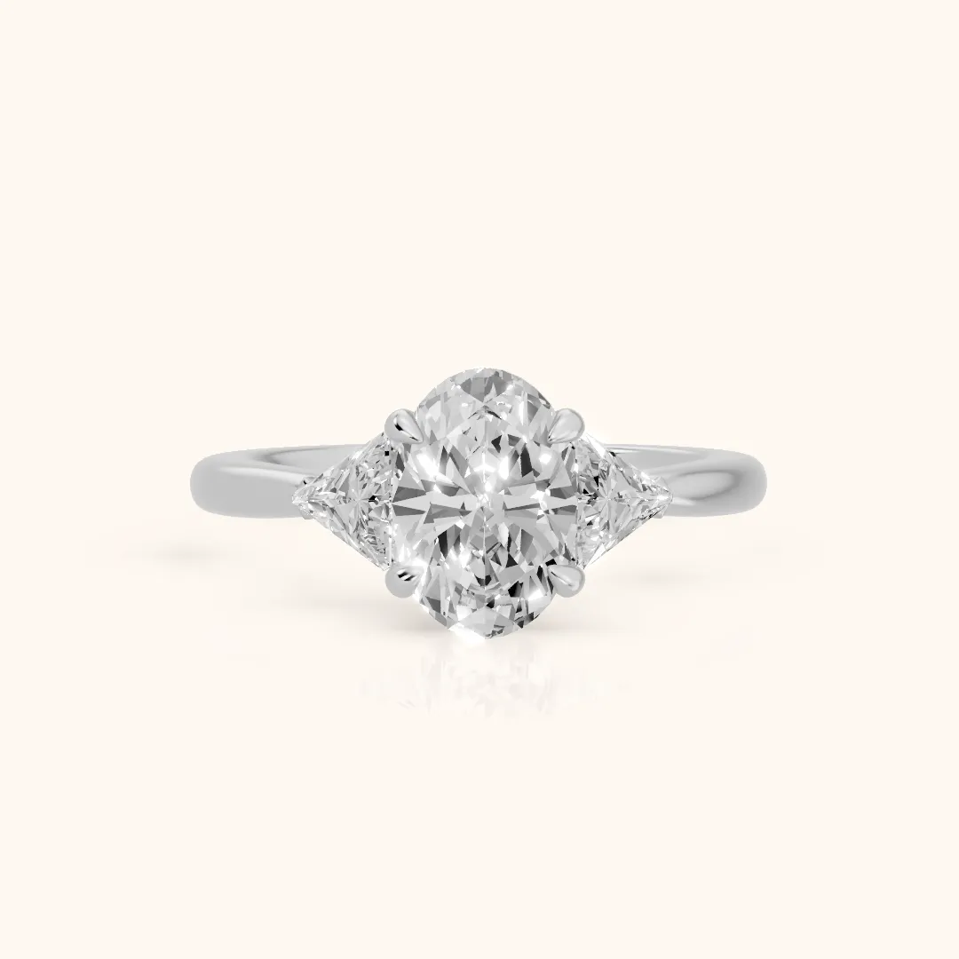 Clemency Three-Stone Cathedral Oval Diamond Engagement Ring in Silver — view 2