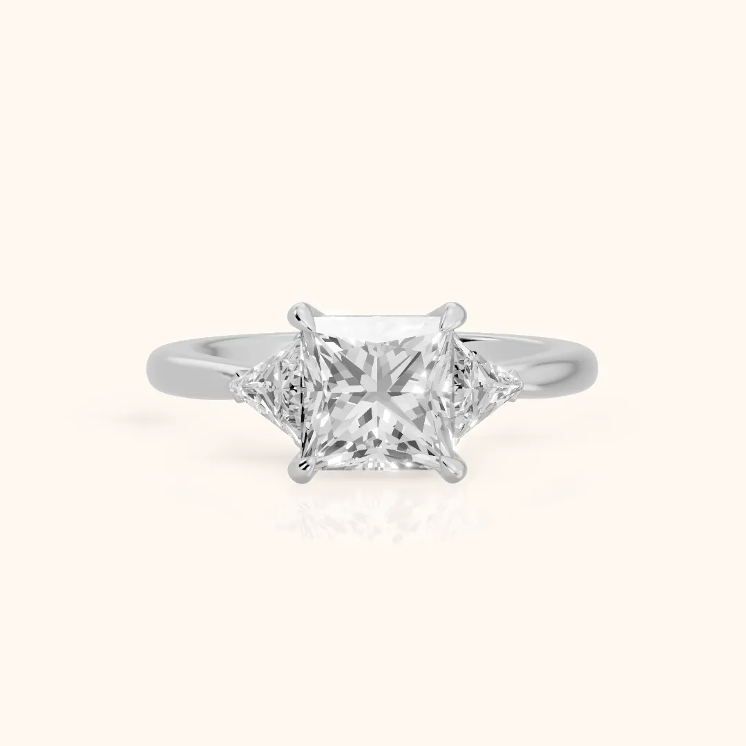 Clemency Three-Stone Cathedral Princess Diamond Engagement Ring in White Gold — view 2