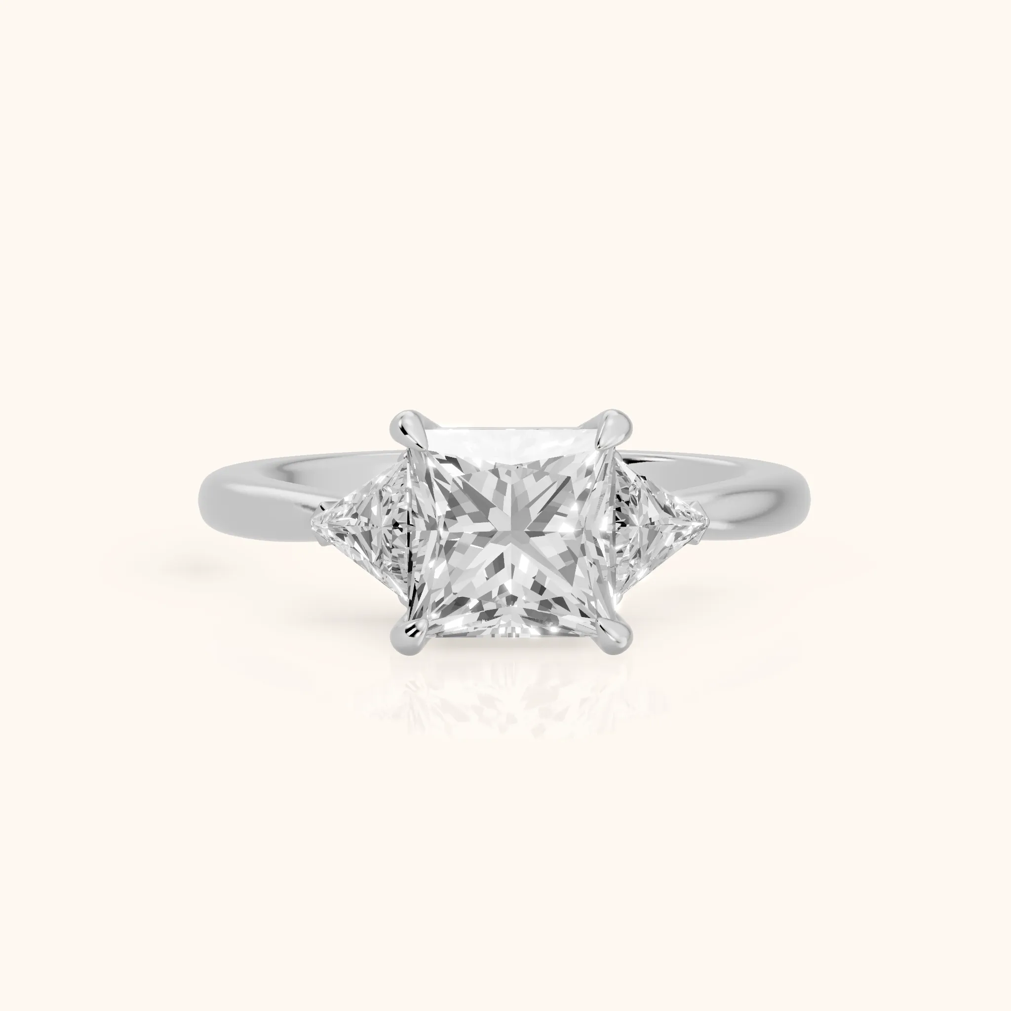 Clemency Three-Stone Cathedral Princess Diamond Engagement Ring in White Gold — view 1