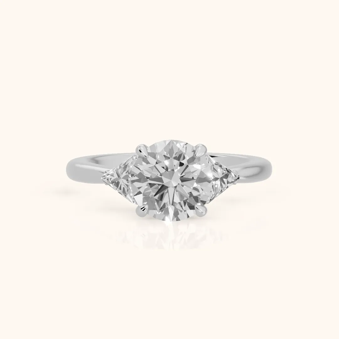 Clemency Three-Stone Cathedral Round Diamond Engagement Ring in Silver — view 2