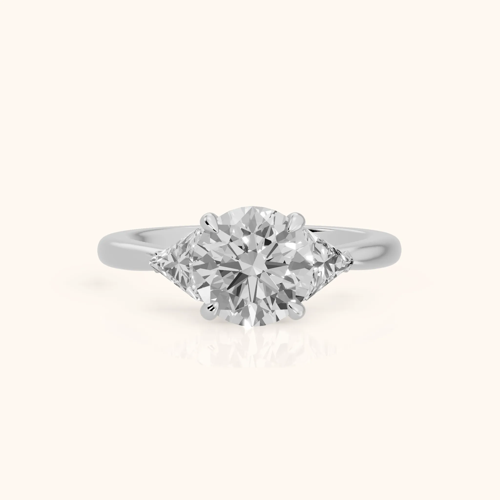 Clemency Three-Stone Cathedral Round Diamond Engagement Ring in Silver — view 1