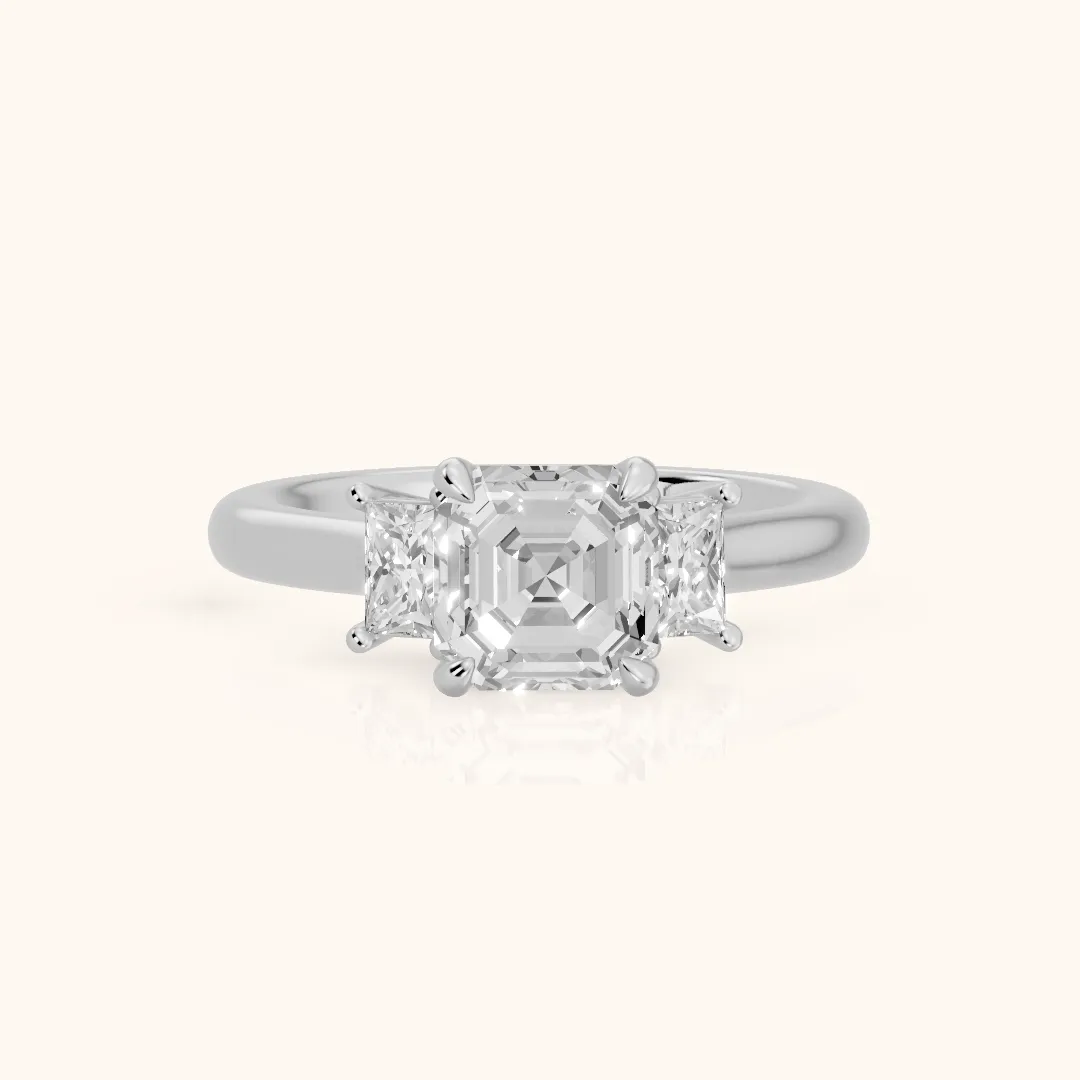 Cosette Statement Three-Stone Asscher Diamond Engagement Ring in Platinum — view 2
