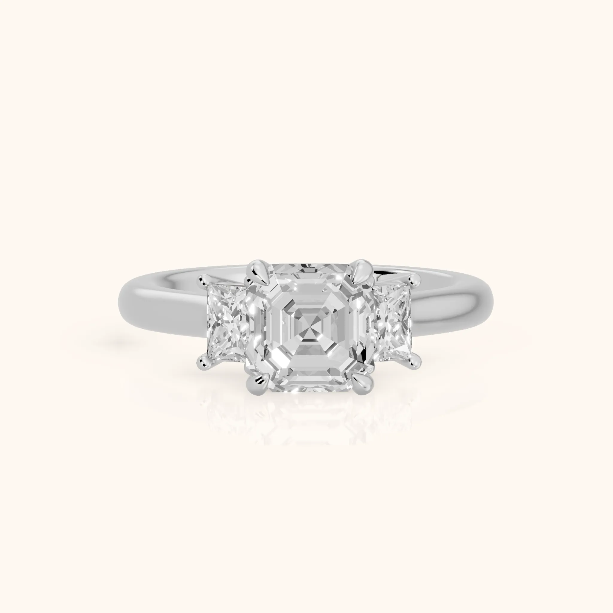 Cosette Statement Three-Stone Asscher Diamond Engagement Ring in Platinum — view 1