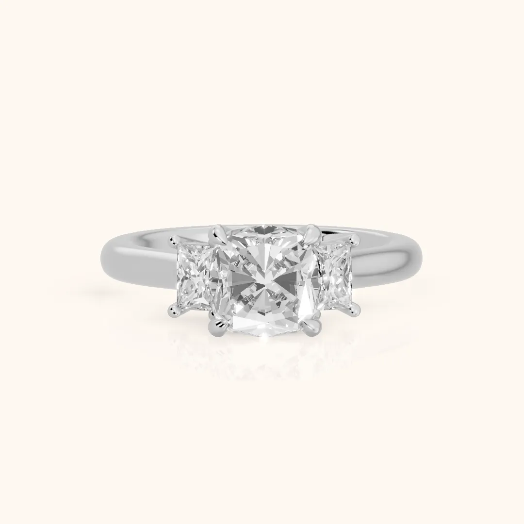 Cosette Statement Three-Stone Cushion Diamond Engagement Ring in Silver — view 2