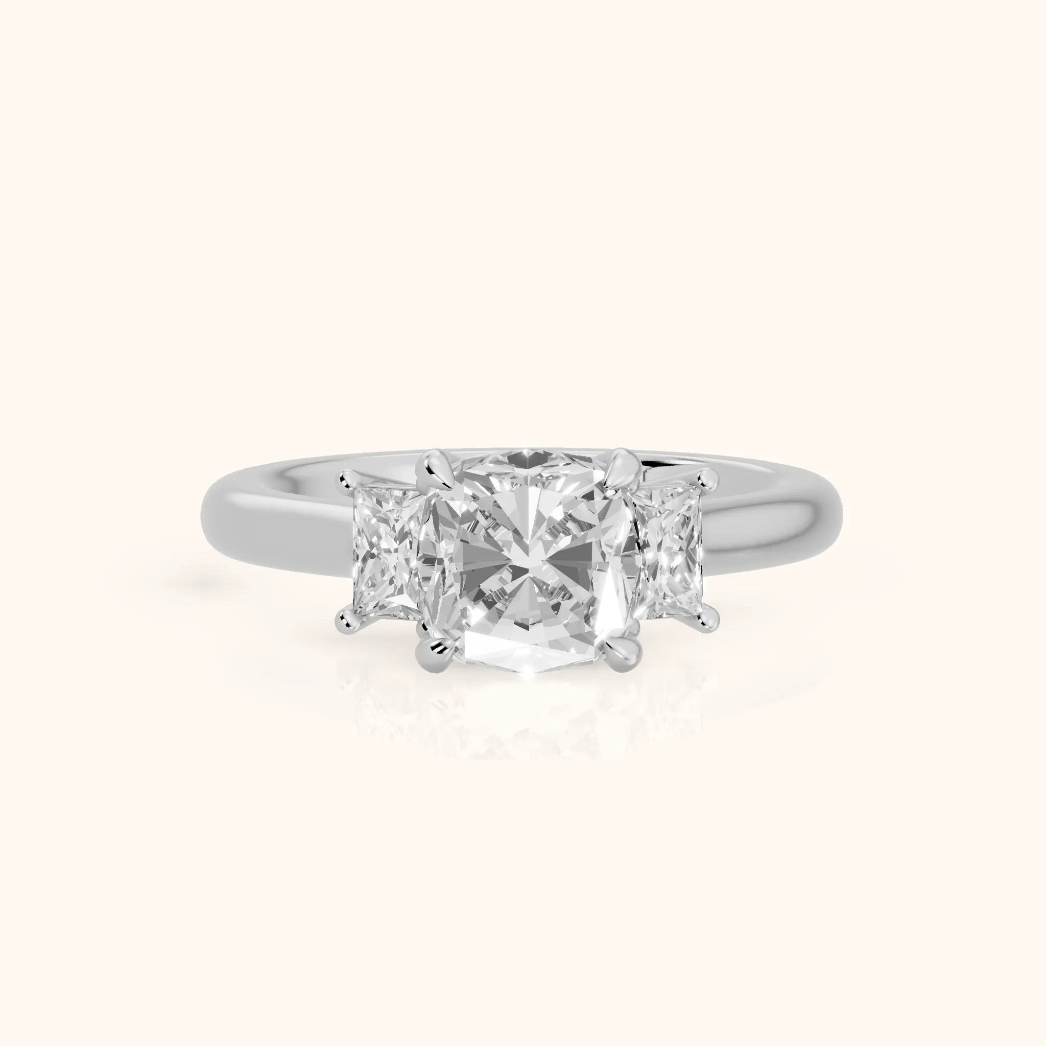 Cosette Statement Three-Stone Cushion Diamond Engagement Ring in Silver — view 1