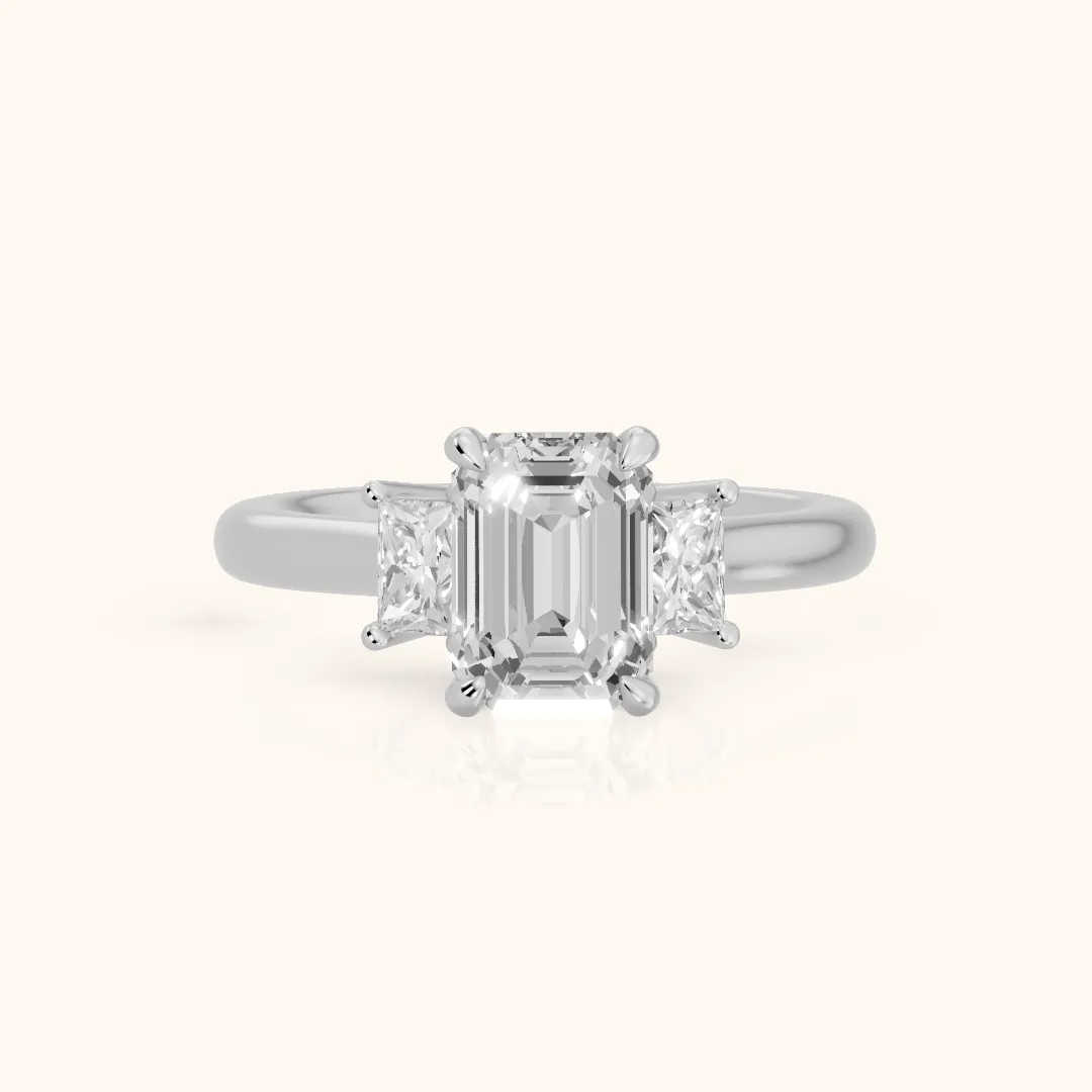 Cosette Statement Three-Stone Emerald Diamond Engagement Ring in Silver — view 2