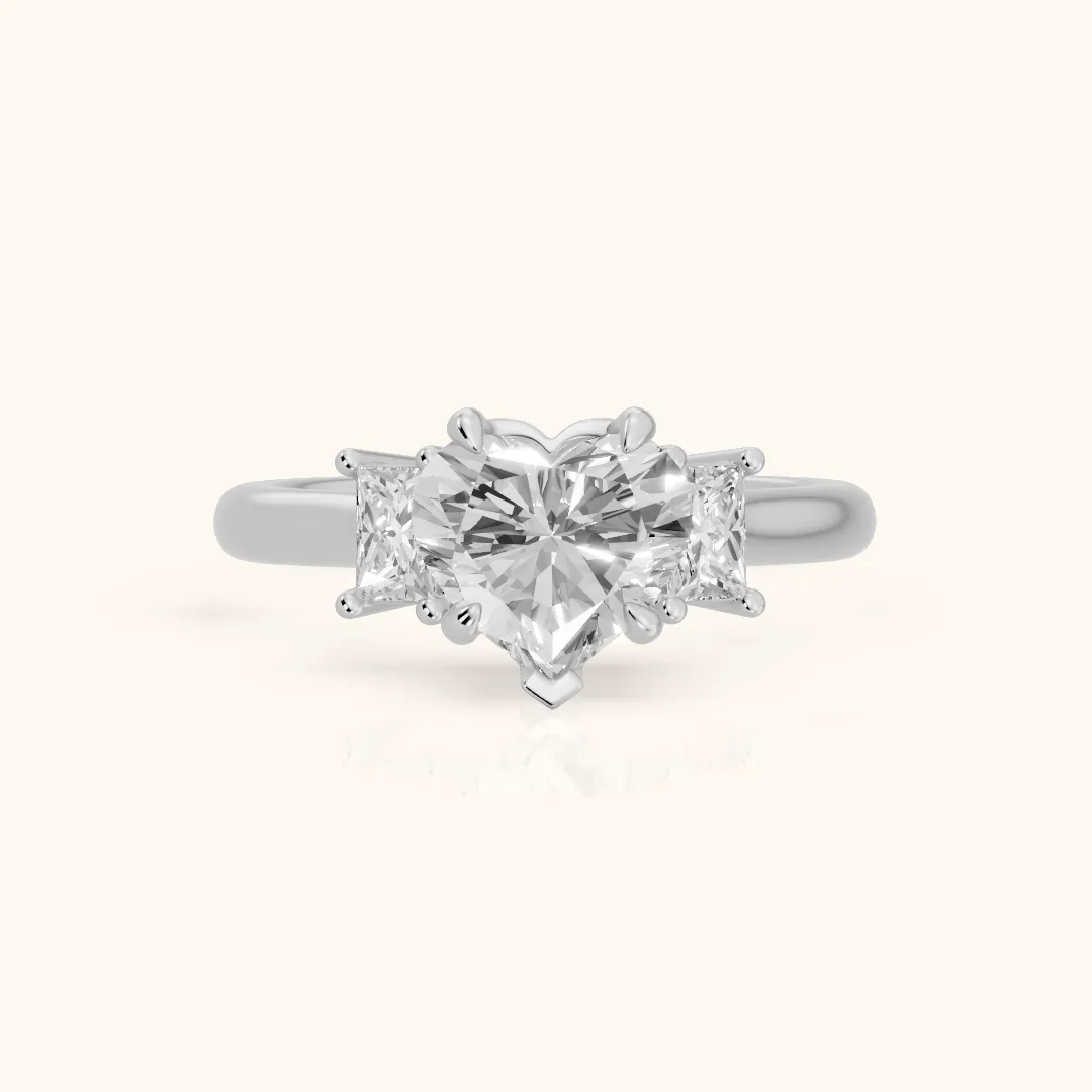 Cosette Statement Three-Stone Heart Diamond Engagement Ring in Platinum — view 2