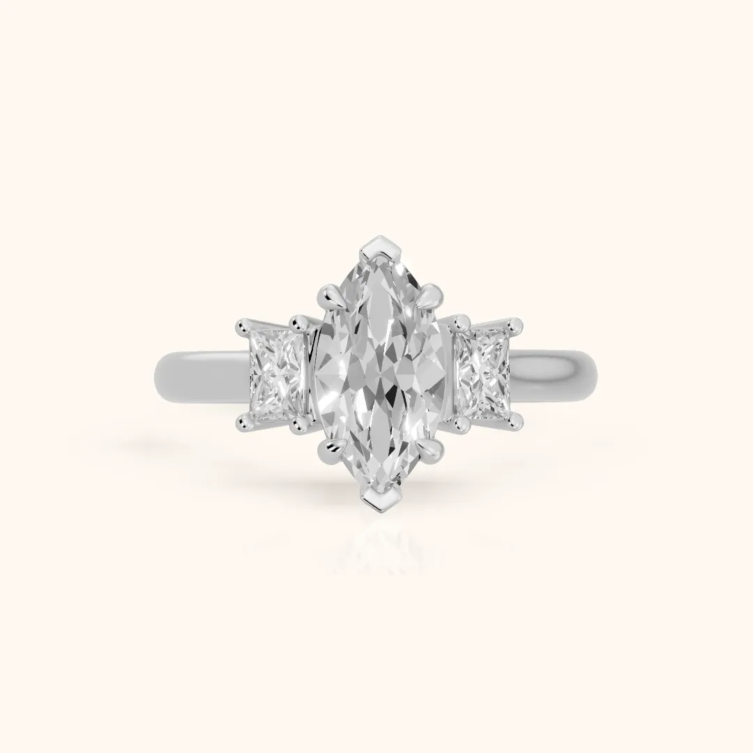 Cosette Statement Three-Stone Marquise Diamond Engagement Ring in Platinum — view 2