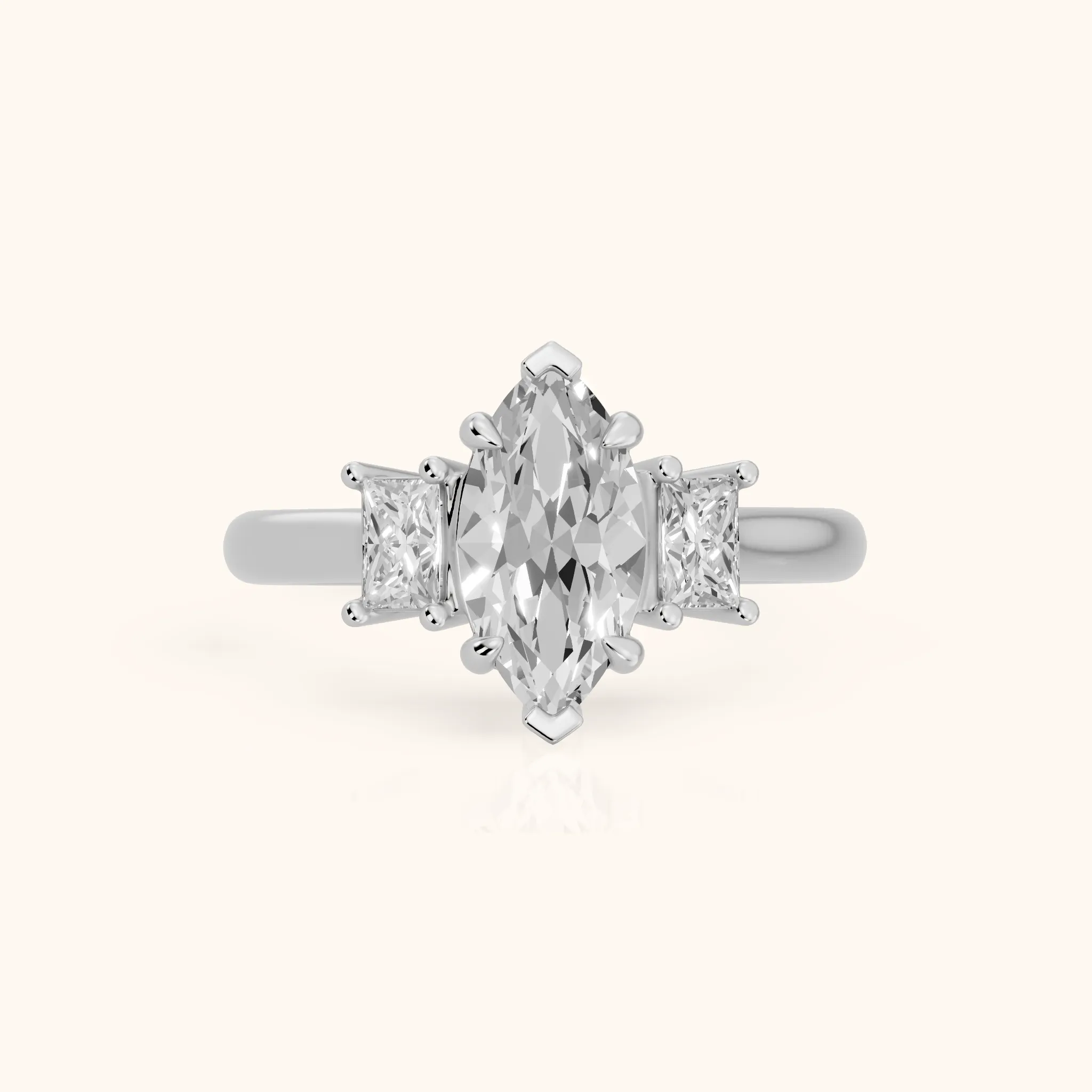 Cosette Statement Three-Stone Marquise Diamond Engagement Ring in Platinum — view 1