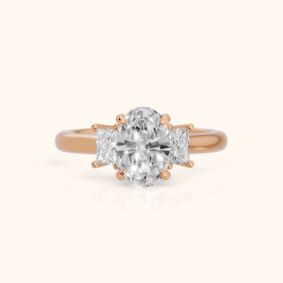 Cosette Statement Three-Stone Oval Diamond Engagement Ring in Rose Gold — view 2