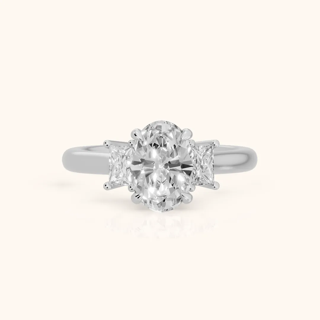 Cosette Statement Three-Stone Oval Diamond Engagement Ring in White Gold — view 2