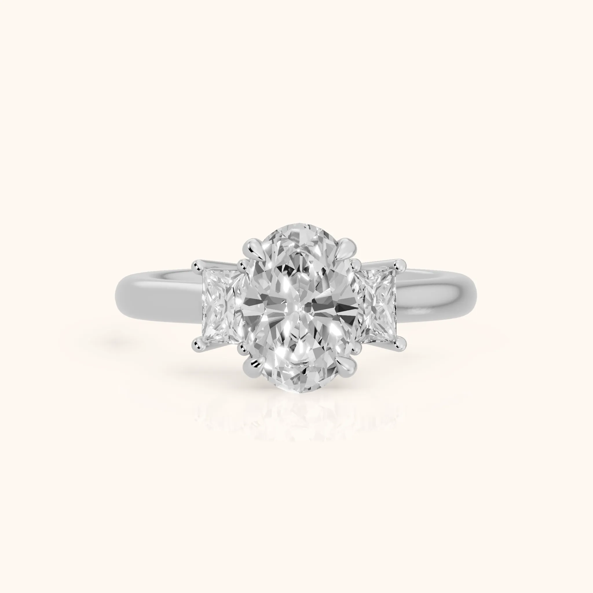 Cosette Statement Three-Stone Oval Diamond Engagement Ring in White Gold — view 1