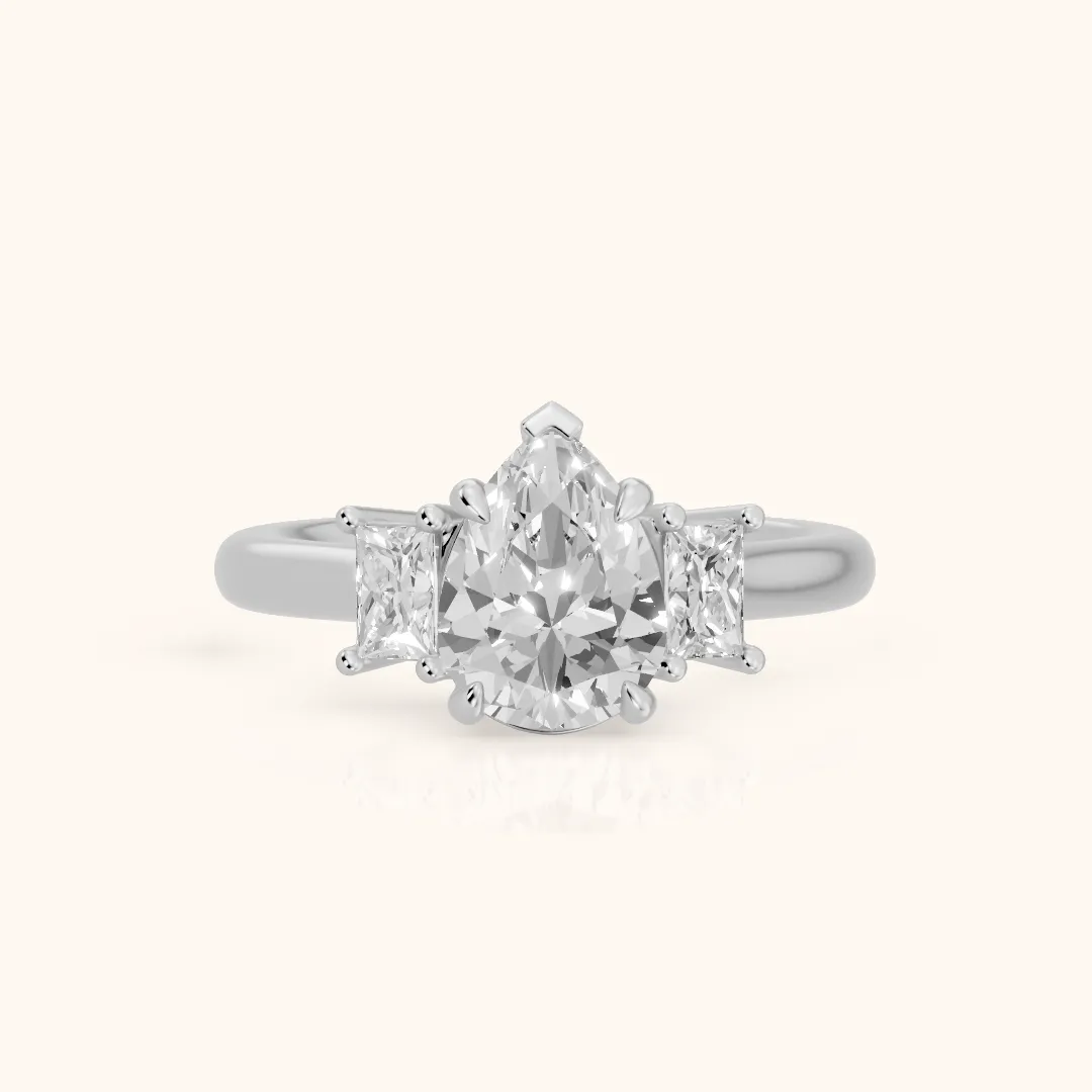 Cosette Statement Three-Stone Pear Diamond Engagement Ring in Silver — view 2