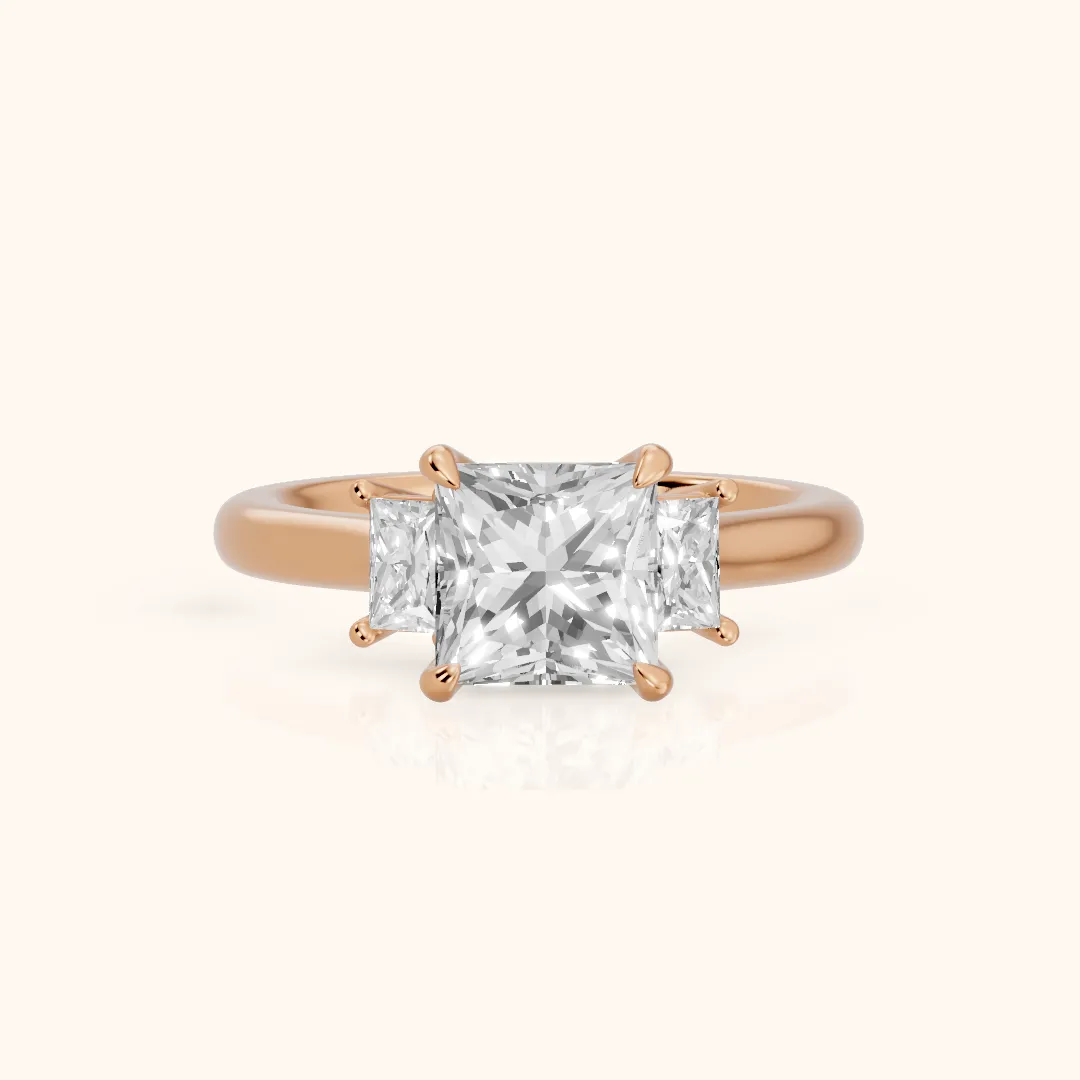Cosette Statement Three-Stone Princess Diamond Engagement Ring in Rose Gold — view 2