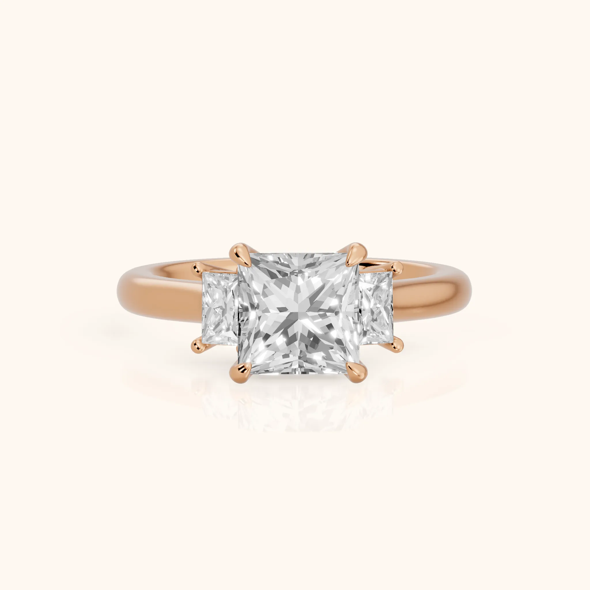 Cosette Statement Three-Stone Princess Diamond Engagement Ring in Rose Gold — view 1