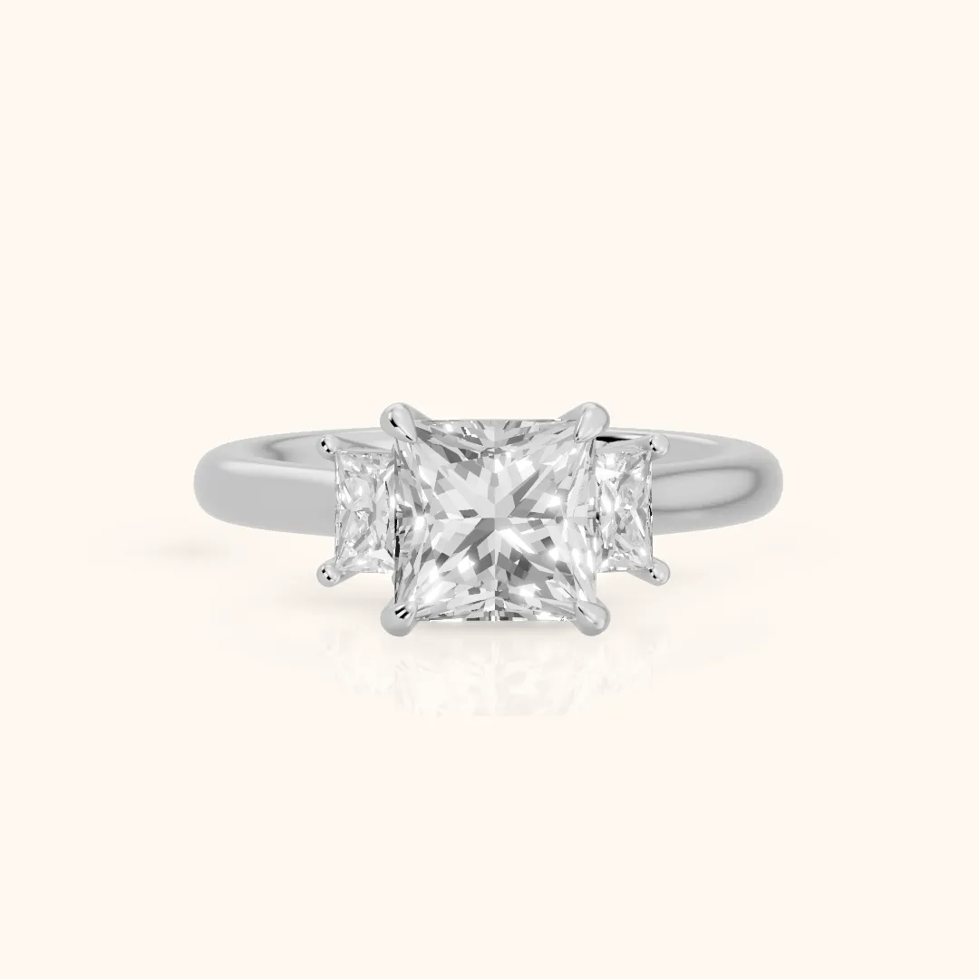 Cosette Statement Three-Stone Princess Diamond Engagement Ring in Silver — view 2