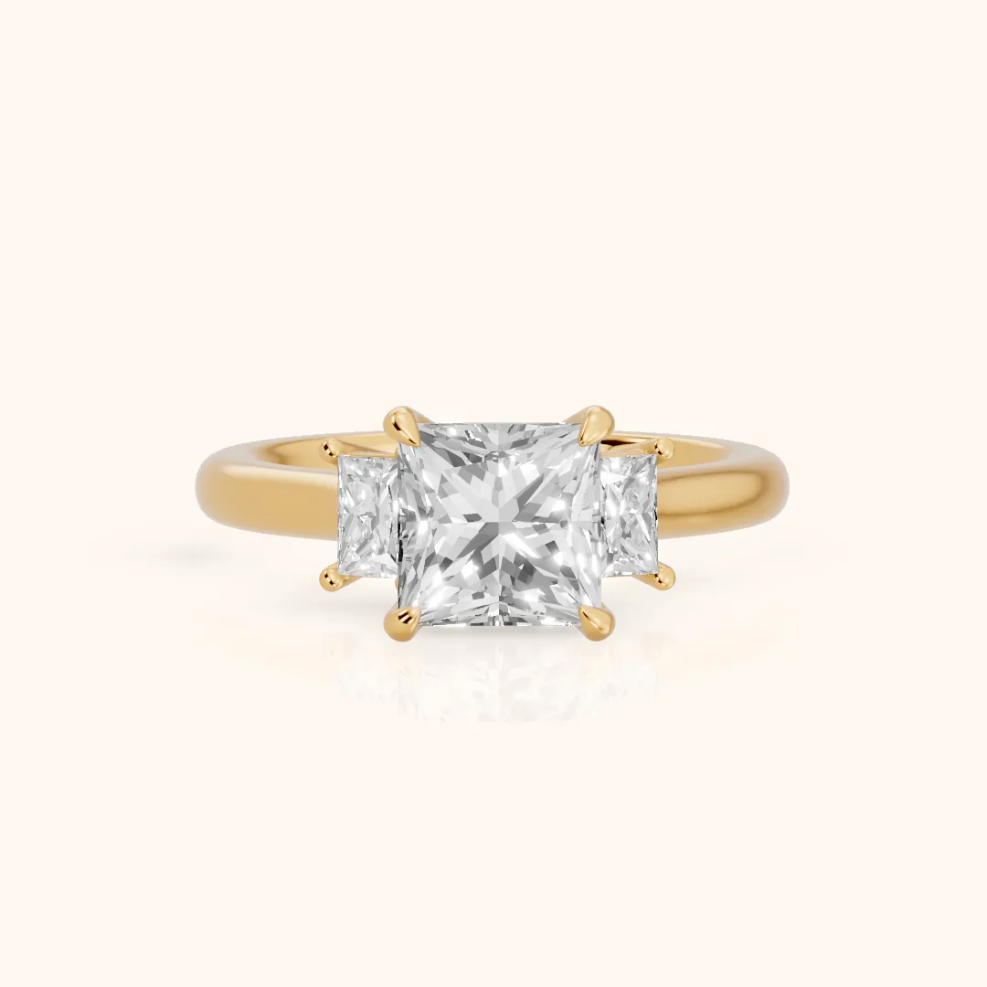 Cosette Statement Three-Stone Princess Diamond Engagement Ring in Yellow Gold — view 2