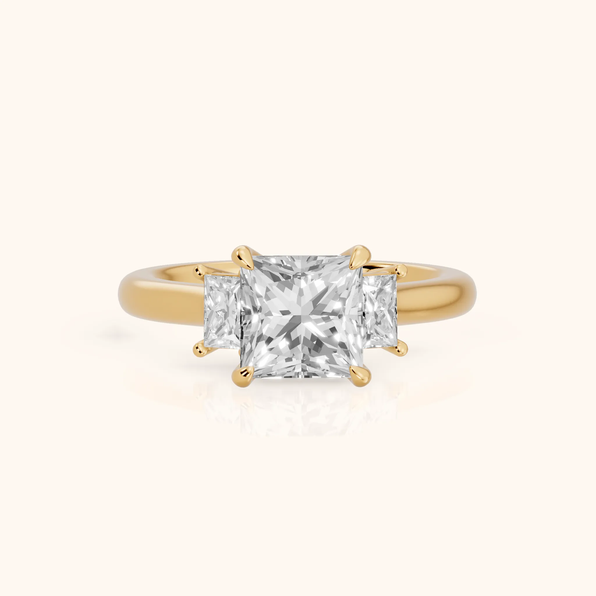 Cosette Statement Three-Stone Princess Diamond Engagement Ring in Yellow Gold — view 1