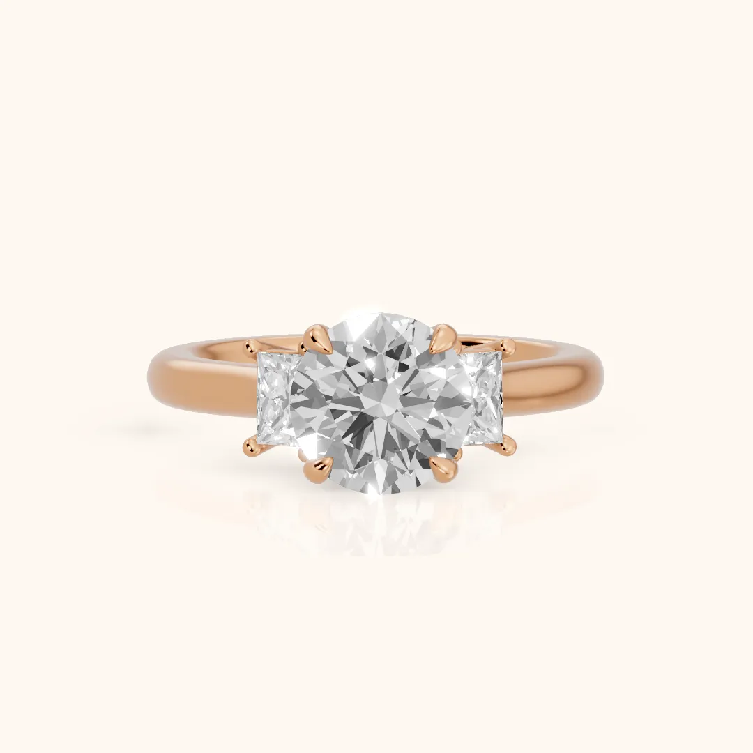 Cosette Statement Three-Stone Round Diamond Engagement Ring in Rose Gold — view 2