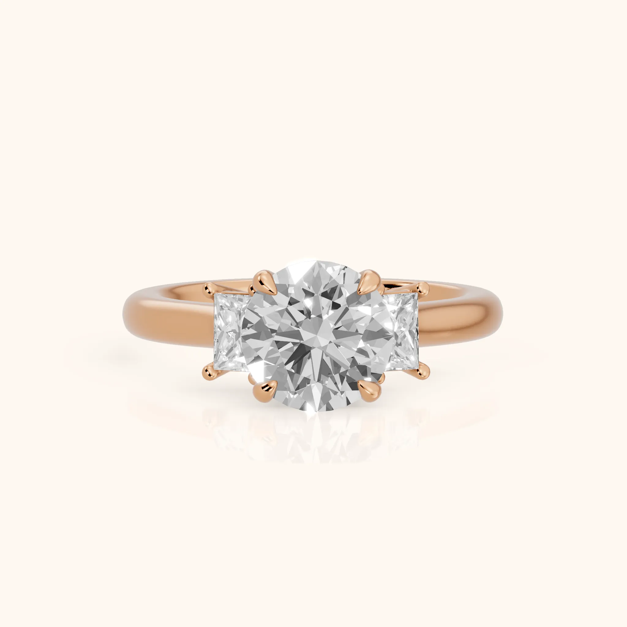 Cosette Statement Three-Stone Round Diamond Engagement Ring in Rose Gold — view 1