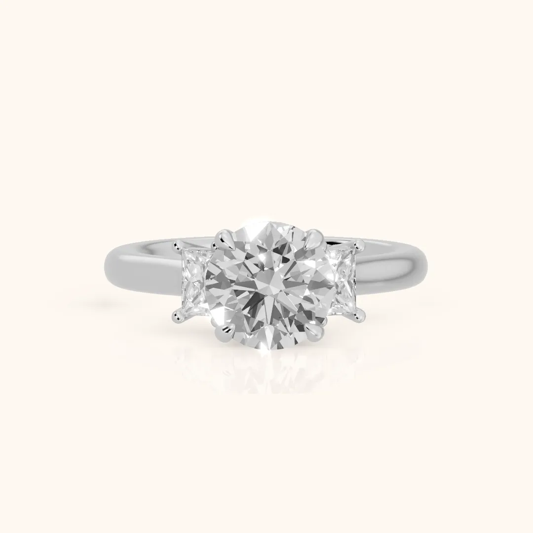 Cosette Statement Three-Stone Round Diamond Engagement Ring in Silver — view 2