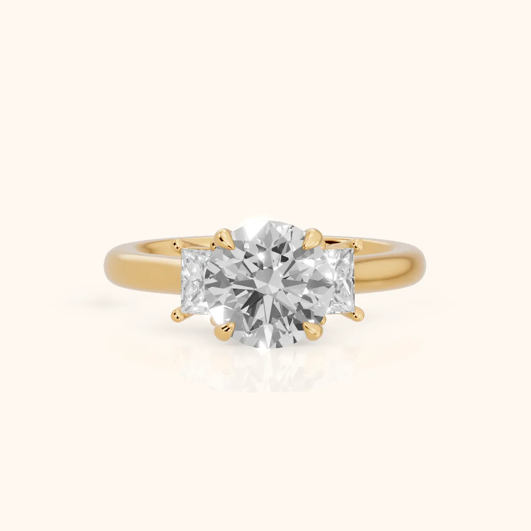 Cosette Statement Three-Stone Round Diamond Engagement Ring in Yellow Gold — view 2