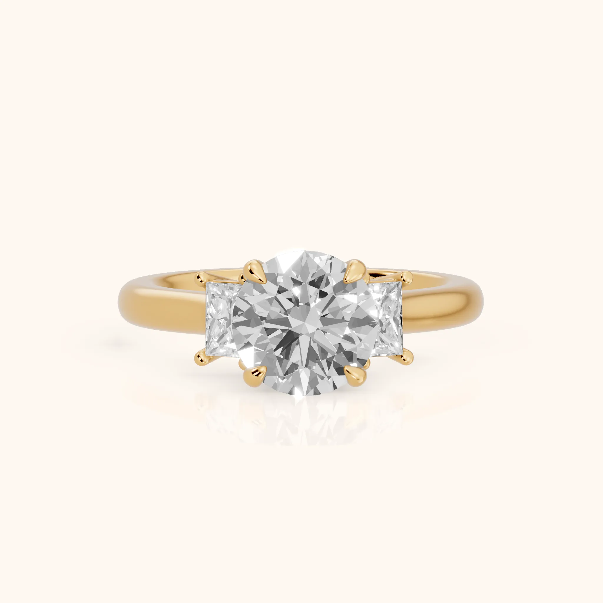 Cosette Statement Three-Stone Round Diamond Engagement Ring in Yellow Gold — view 1