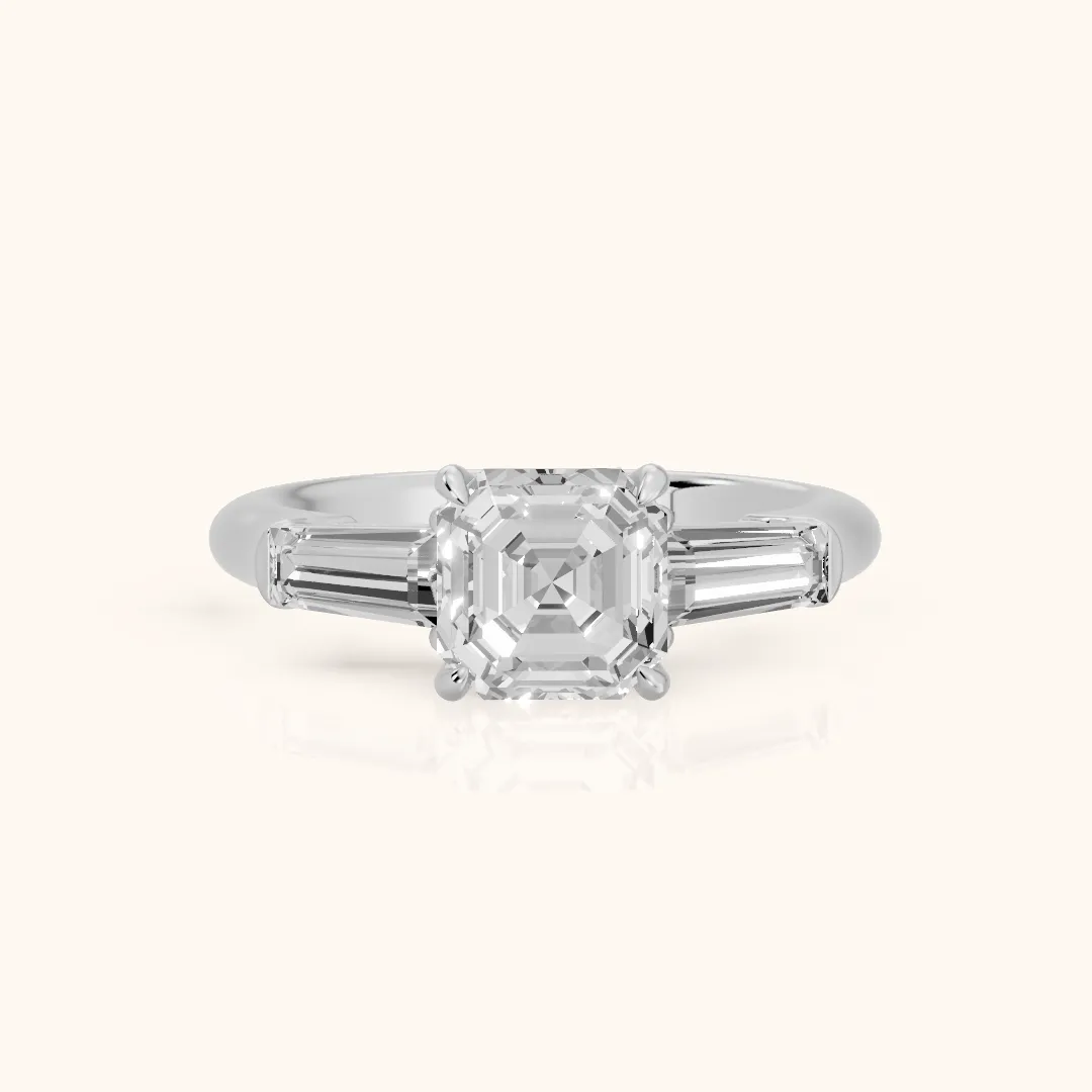 Davina Baguette Three-Stone Asscher Diamond Engagement Ring in Silver — view 2