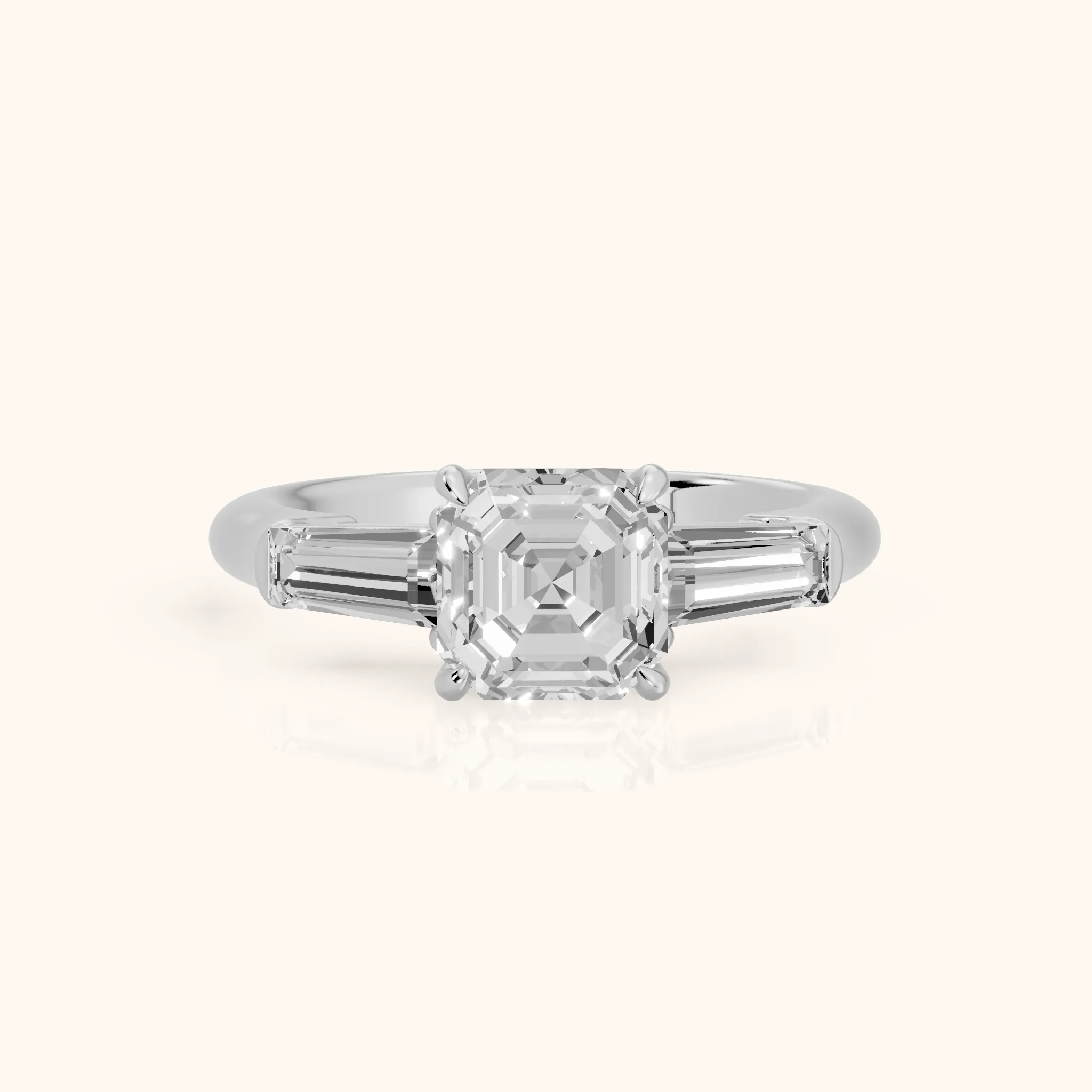 Davina Baguette Three-Stone Asscher Diamond Engagement Ring in Silver — view 1