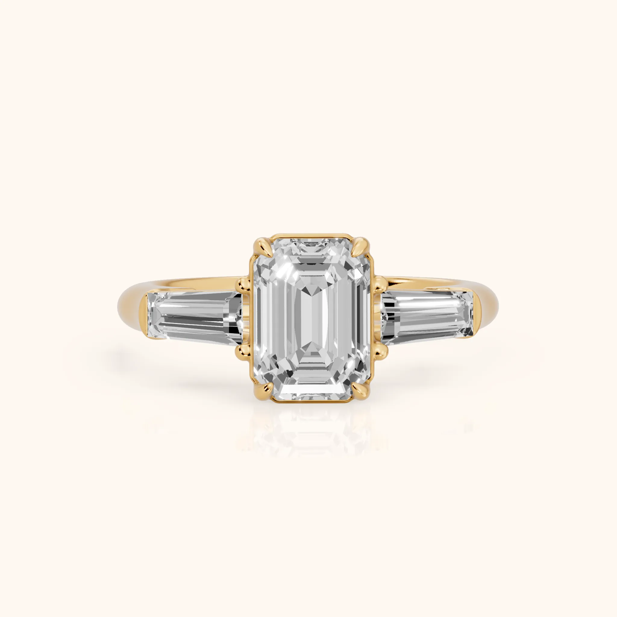 Davina Baguette Three-Stone Emerald Diamond Engagement Ring in Yellow Gold — view 1